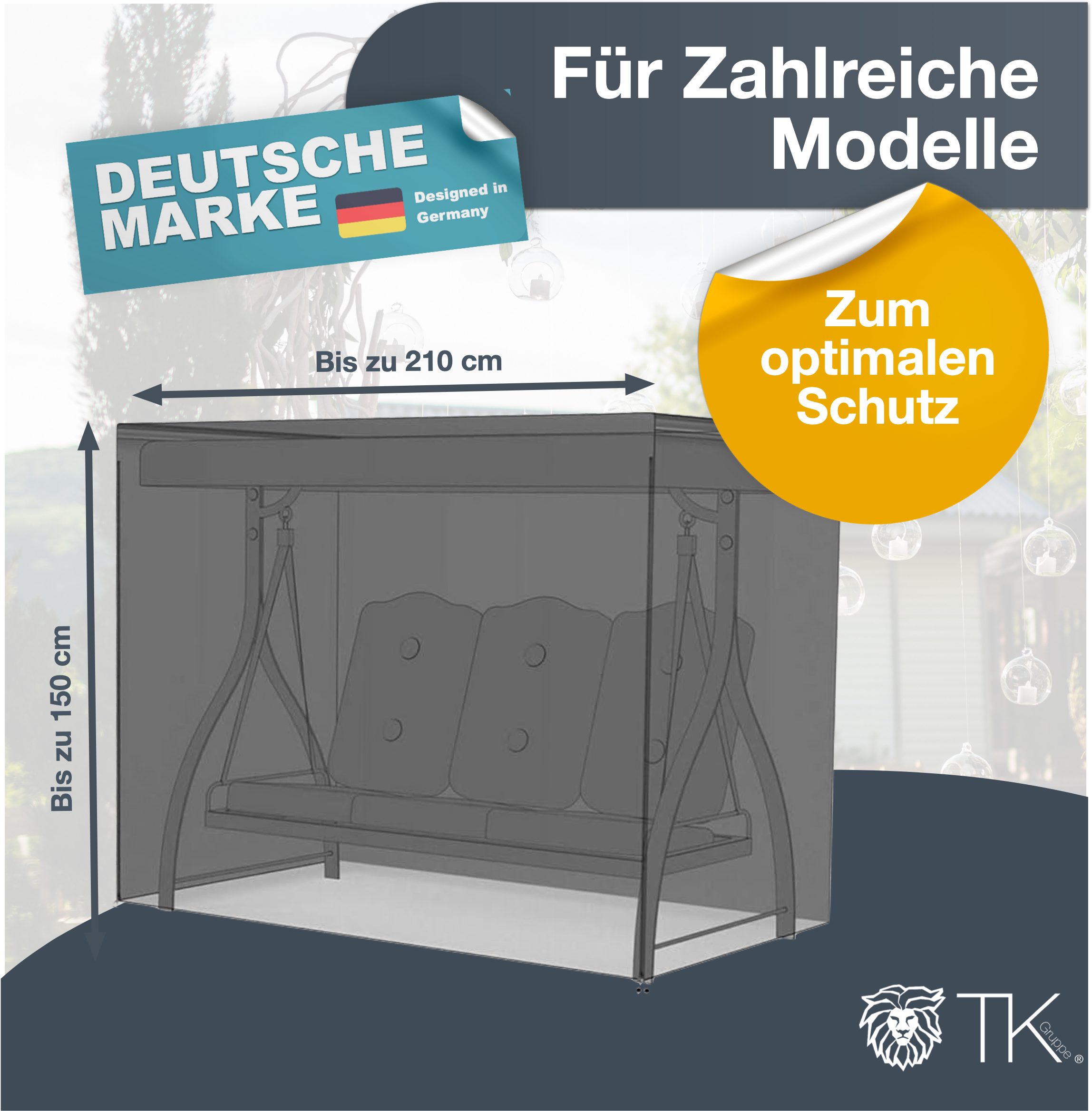 TK Gruppe Gartenmöbel-Schutzhülle Hollywoodschaukel Abdeckhaube / Gartenschaukel Abdeckplane grau (1-St)