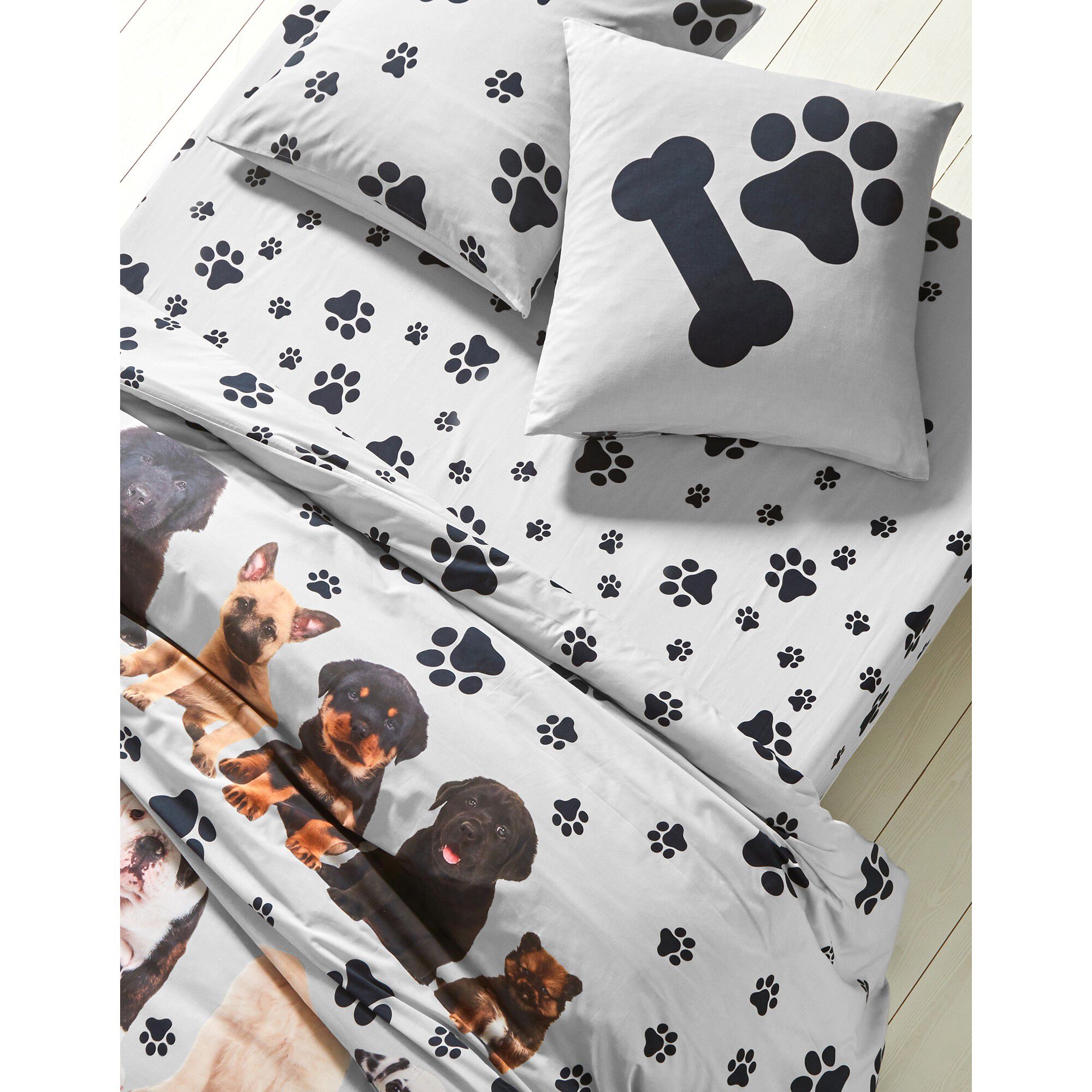 Linge de lit Fidèles en coton imprimé chiots
