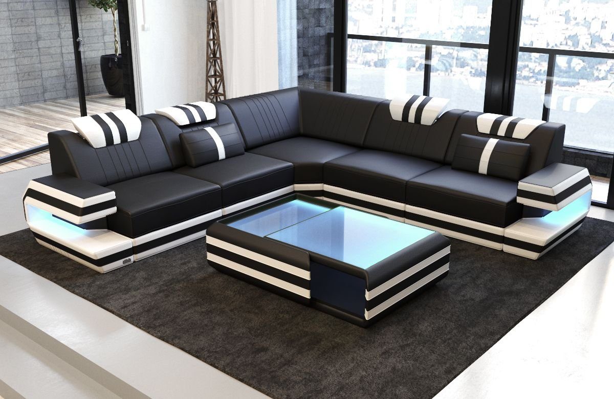 Sofa Dreams Ecksofa Ledercouch Sofa Leder Ragusa L Form Ledersofa, Couch, mit LED, Designersofa