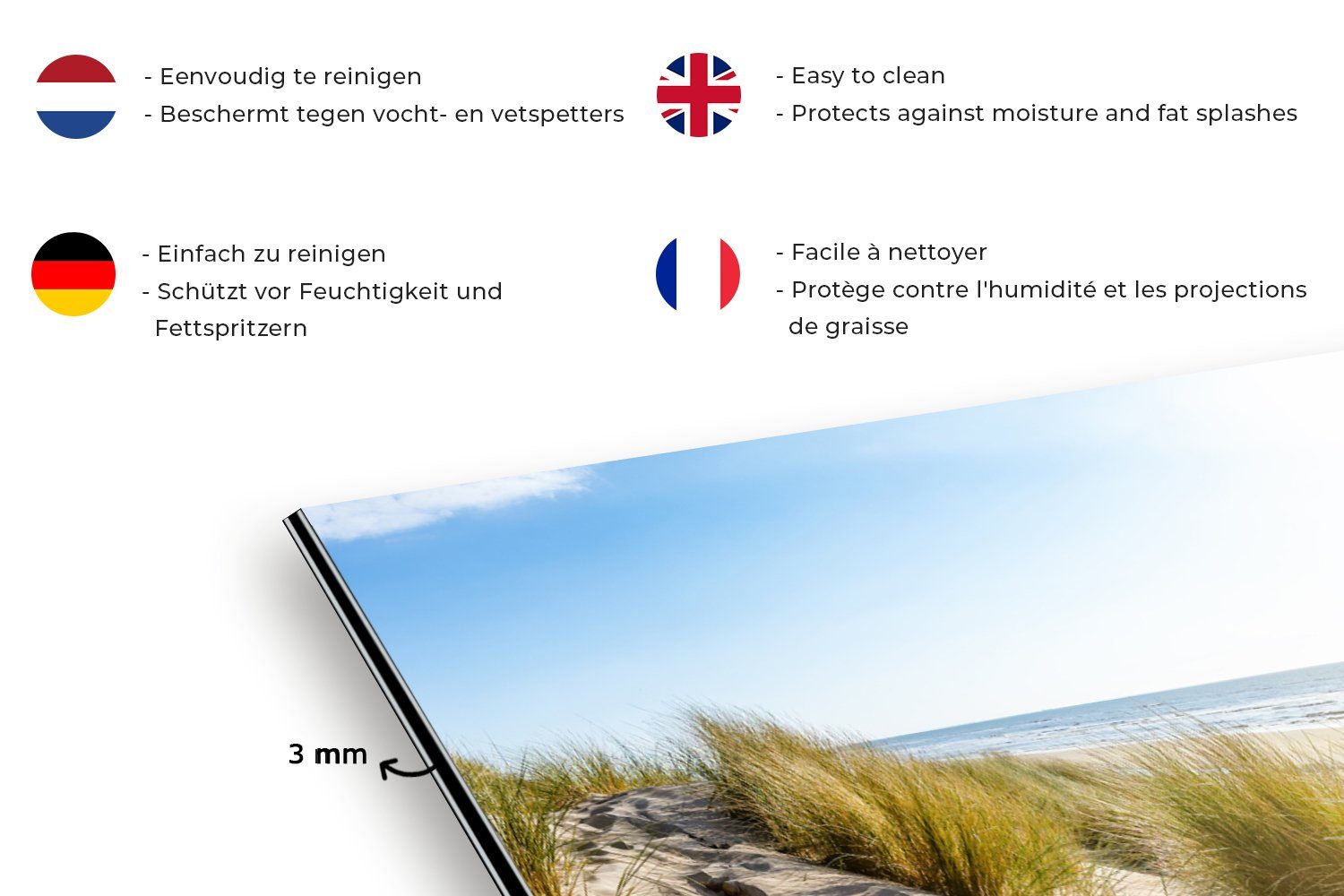 MuchoWow Küchenrückwand Strand - Düne - Sonne - Meer - Sommer, (1-tlg), 60x30 cm, Wandschutz, gegen Fett und Schmutzflecken für Küchen