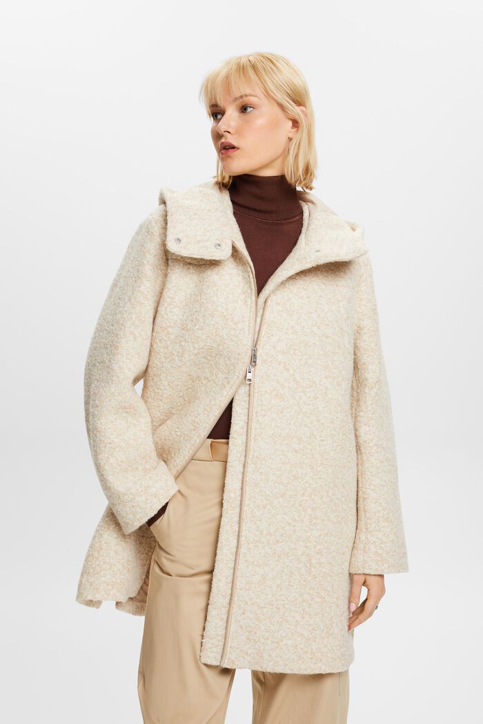 Bouclé Kapuzenmantel aus Wollmix