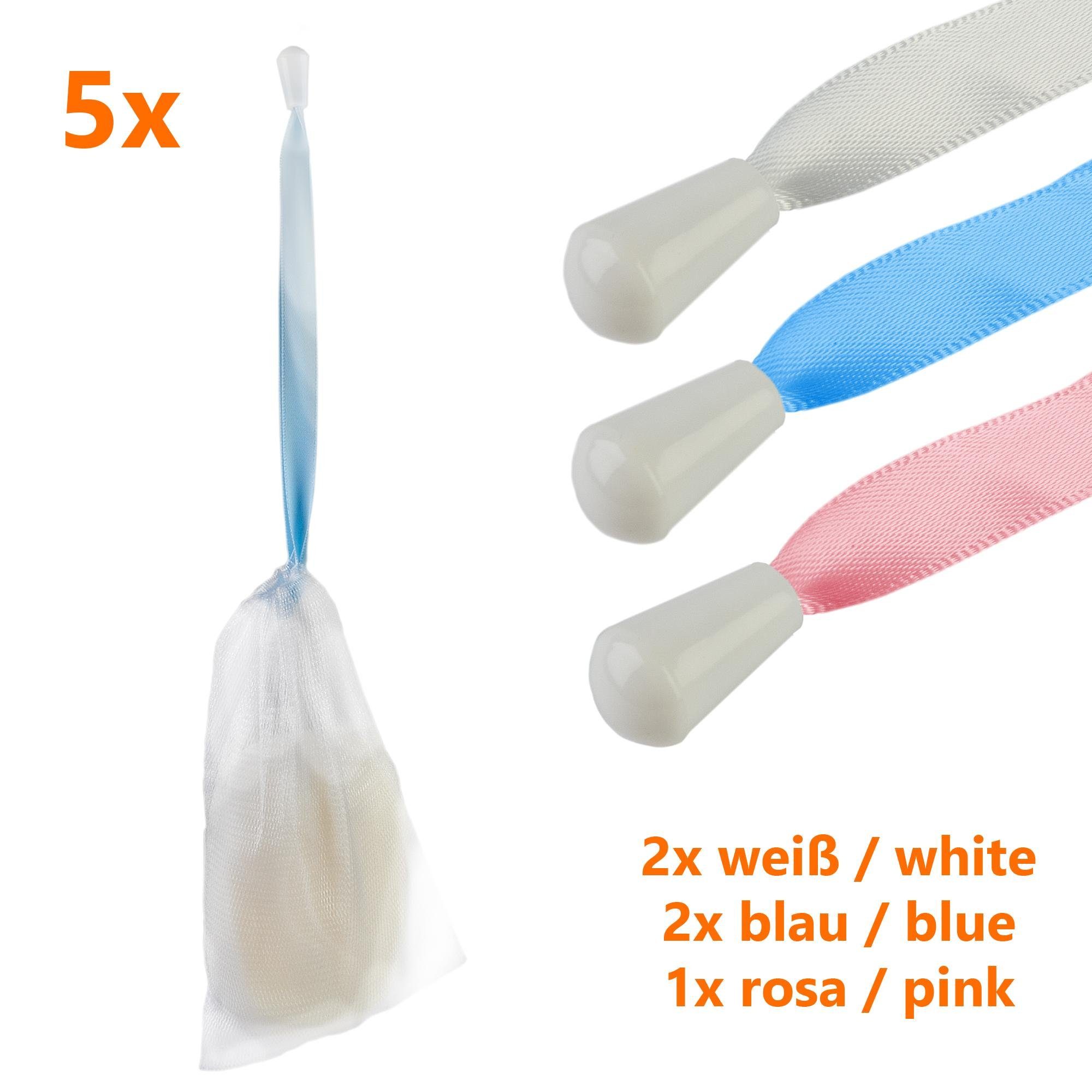 ECENCE Waschhandschuh 5er Set Seifennetz Seifenbeutel Seifensäckchen