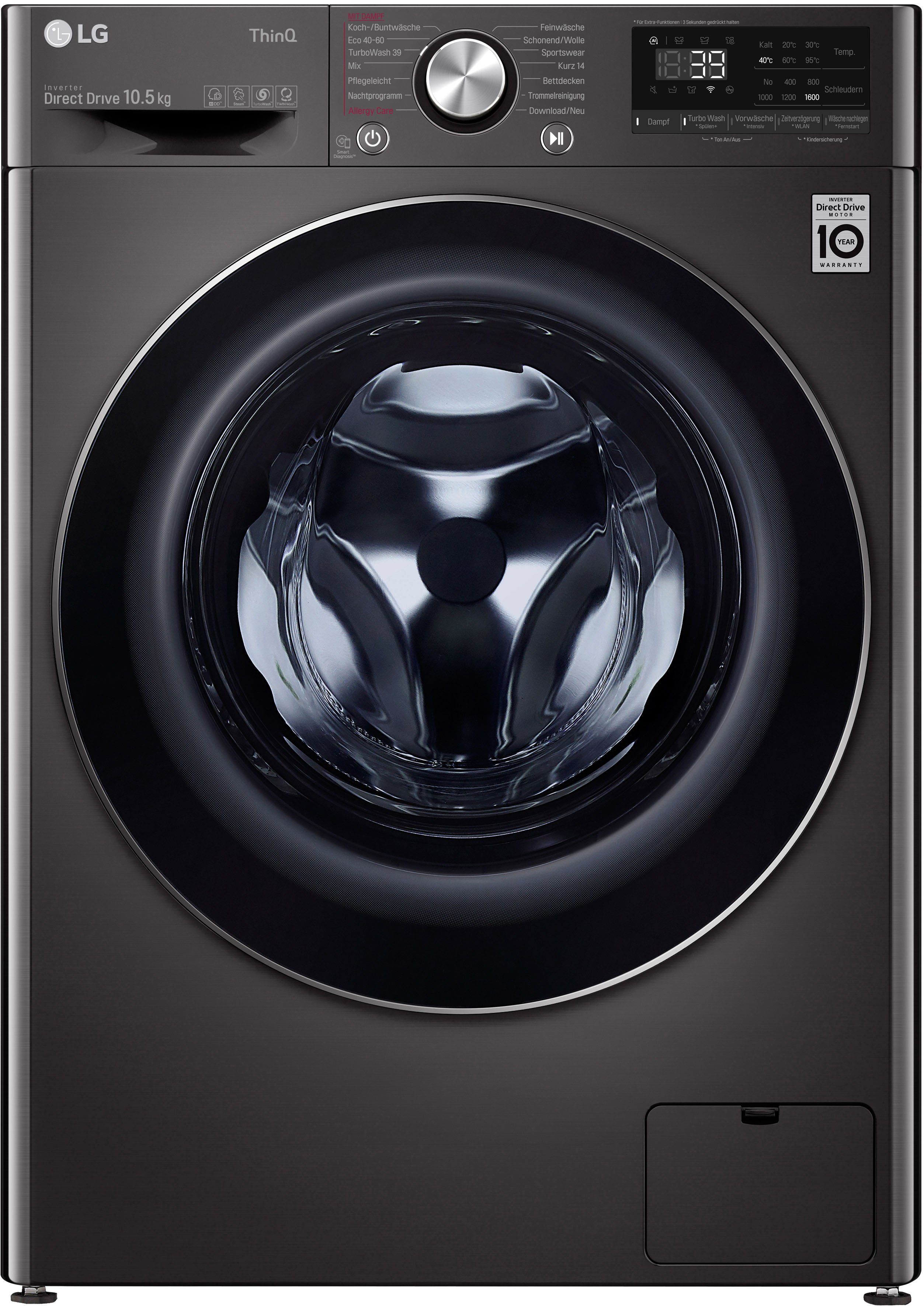LG Waschmaschine F6WV710P2S, 10,5 kg, 1600 U/min, TurboWash® - Waschen in nur 39 Minuten