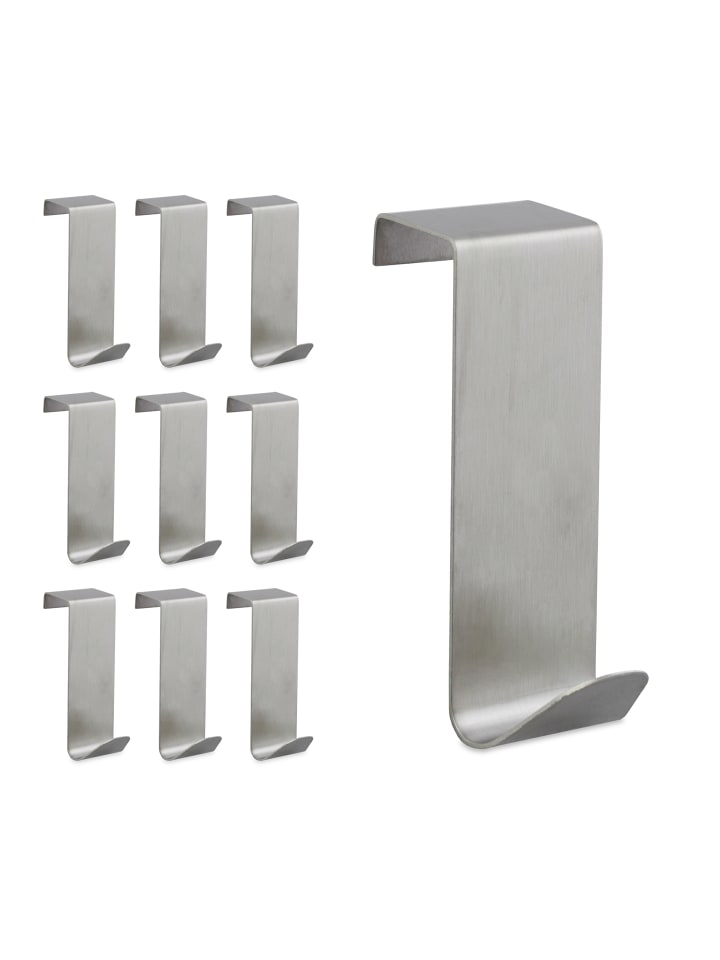 relaxdays 10er-Set: Türhaken in Silber günstig kaufen onesize