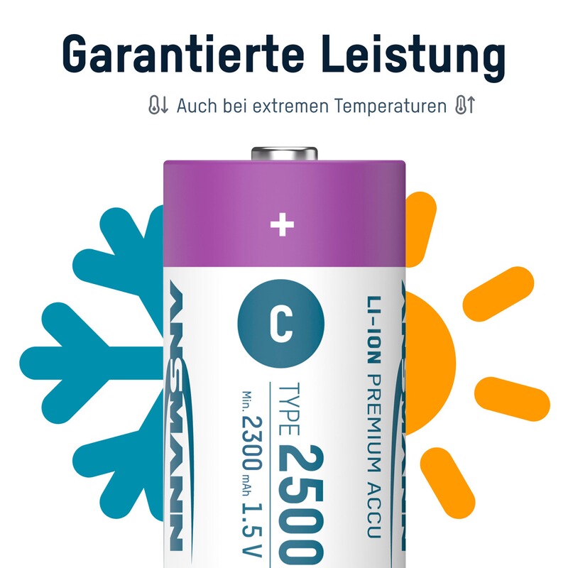 Ansmann Akku Li-Ion 15V C-Cell Typ 2500 &ndash; 2 Stück