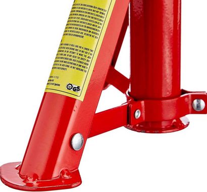 Petex Unterstellbock mit Sicherungssplint, höhenverstellbar und faltbar, 2er Set, Tragkraft: 3 Tonnen, rot