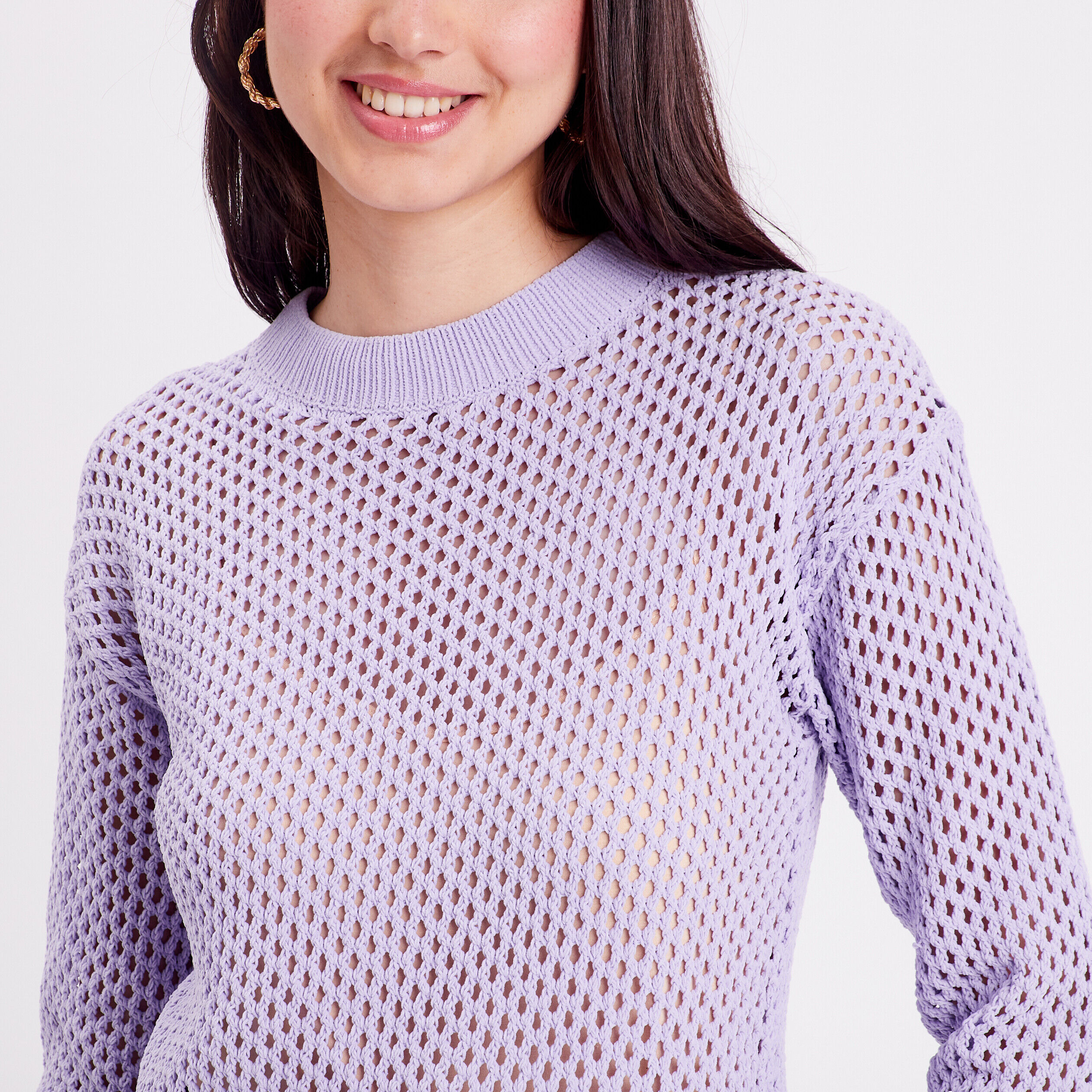 Pull ajouré col rond parme femme | Cache Cache