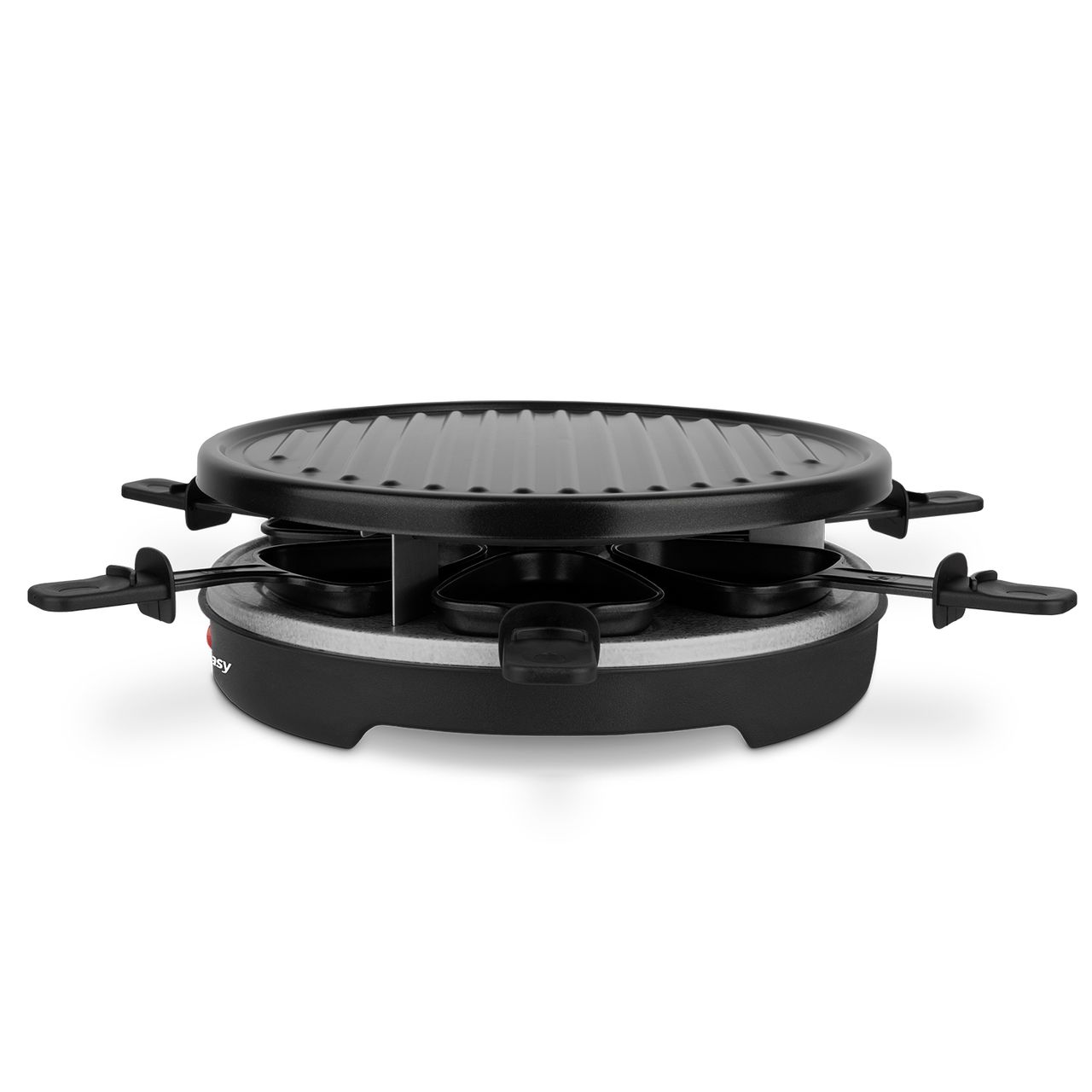 Weasy Wëasy Raclette Gerät und Grill LUGA40, 6 Personen, Antihaftbeschictung, 900 W, rund Edelstahl, schwarz