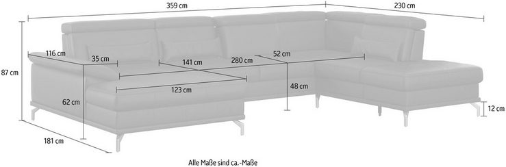 sit&more Wohnlandschaft Cabrio, Sitztiefenverstellung und Federkern, jeweils inklusive 3 Nierenkissen