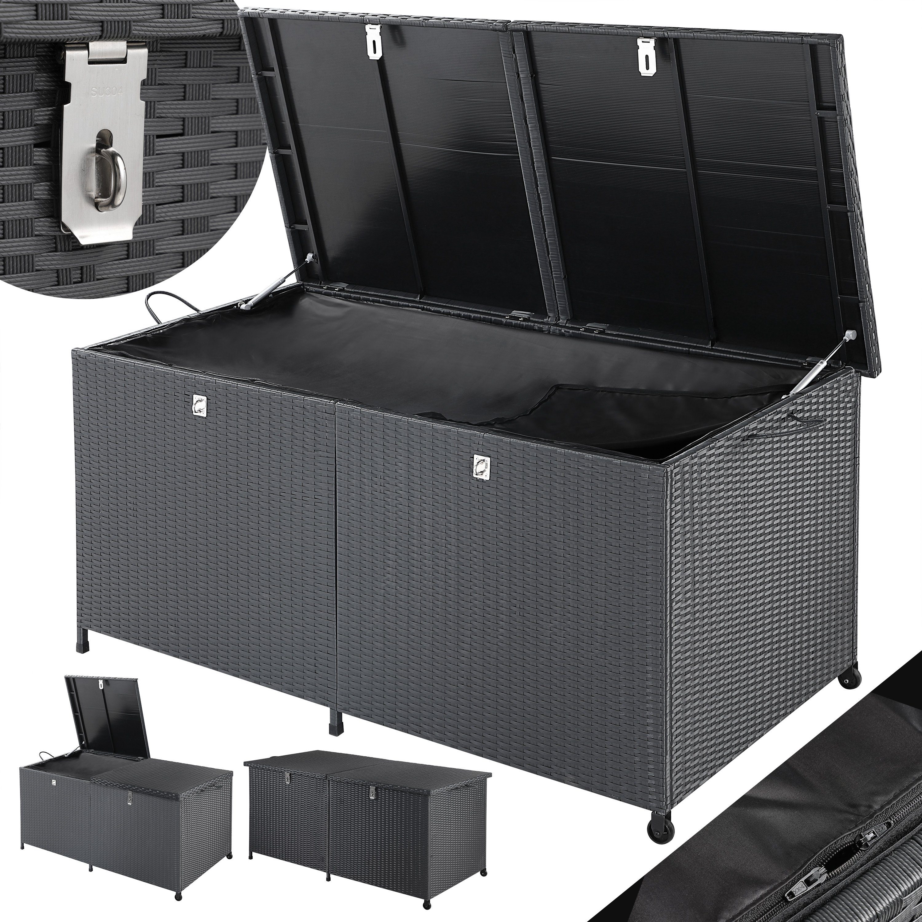 Casaria Auflagenbox (1 St), Poly Rattan XXL 150 x 77 x 73cm Rollbar Garten Gartenbox Kissenbox