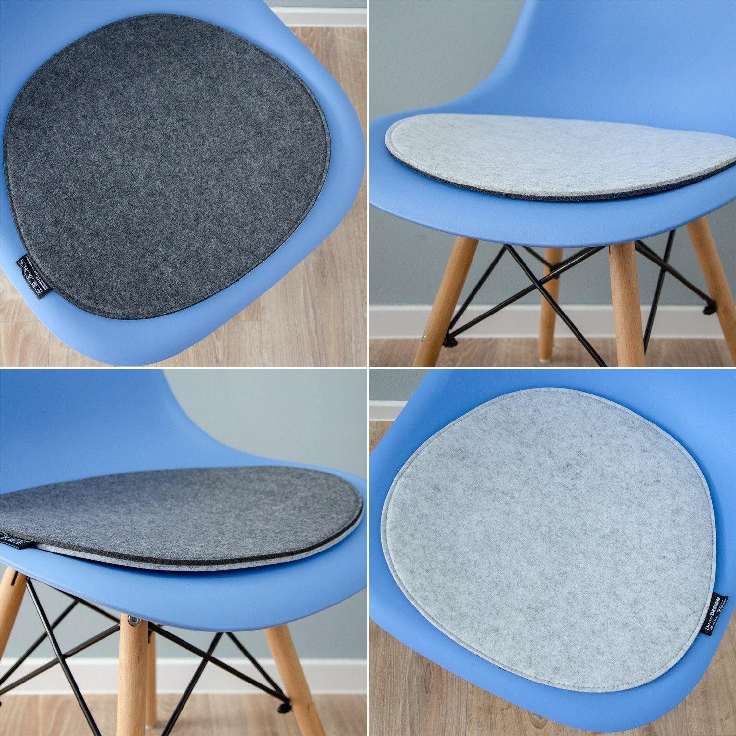 DuneDesign Stuhlkissen 4 Filz Sitzkissen oval Stuhlkissen Sitzauflage, 40x37cm grau 8 mm