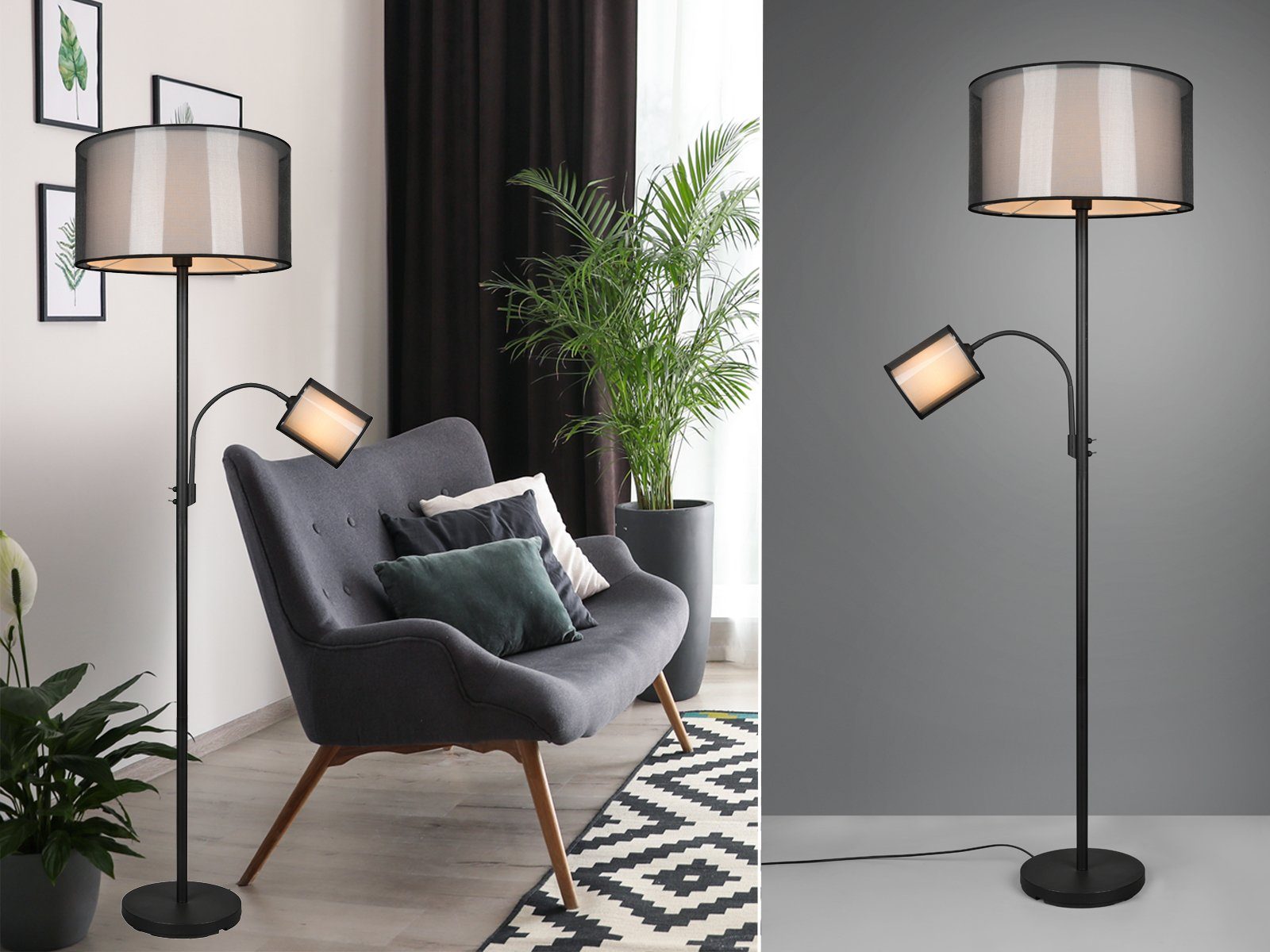 meineWunschleuchte LED Stehlampe, Lesearm & Dimmfunktion, LED wechselbar, Warmweiß, ausgefallene Design-er Lampe dimmbar mit Leselampe für Ecke, H: 174cm