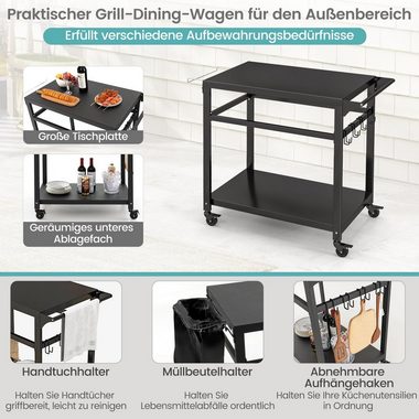 COSTWAY Grillablagetisch, mit 2 Ablagen, 4 Rollen & Haken, 108x50,5x88cm