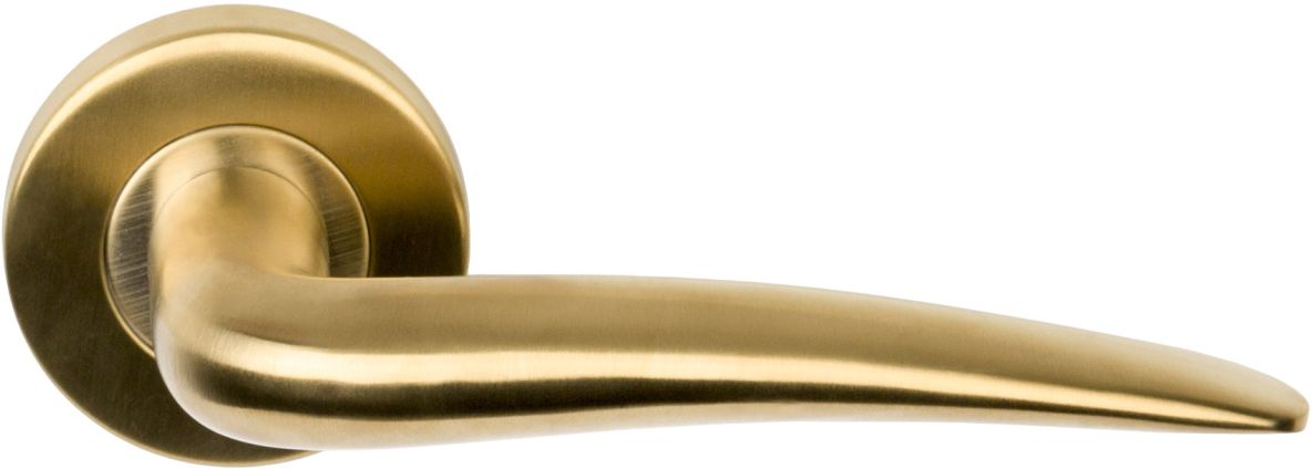 Maçaneta de porta maciça Formani 1501D203IMXX0 BASICS LB20 com mola e roseta, acabamento em PVD dourado fosco.