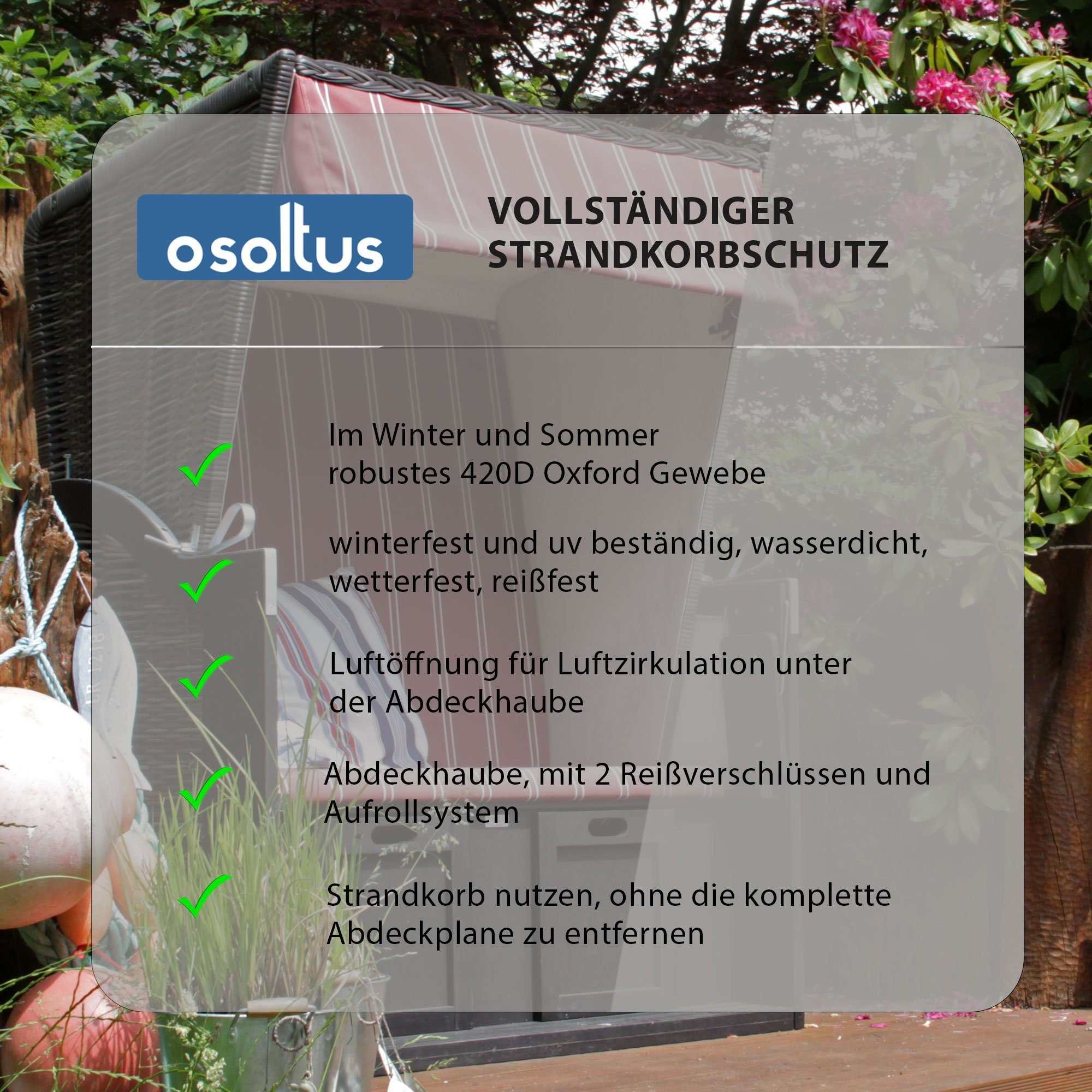 osoltus Gartenmöbel-Schutzhülle osoltus Strandkorb Schutzhaube Schutzhülle Comfort deluxe XXL grau