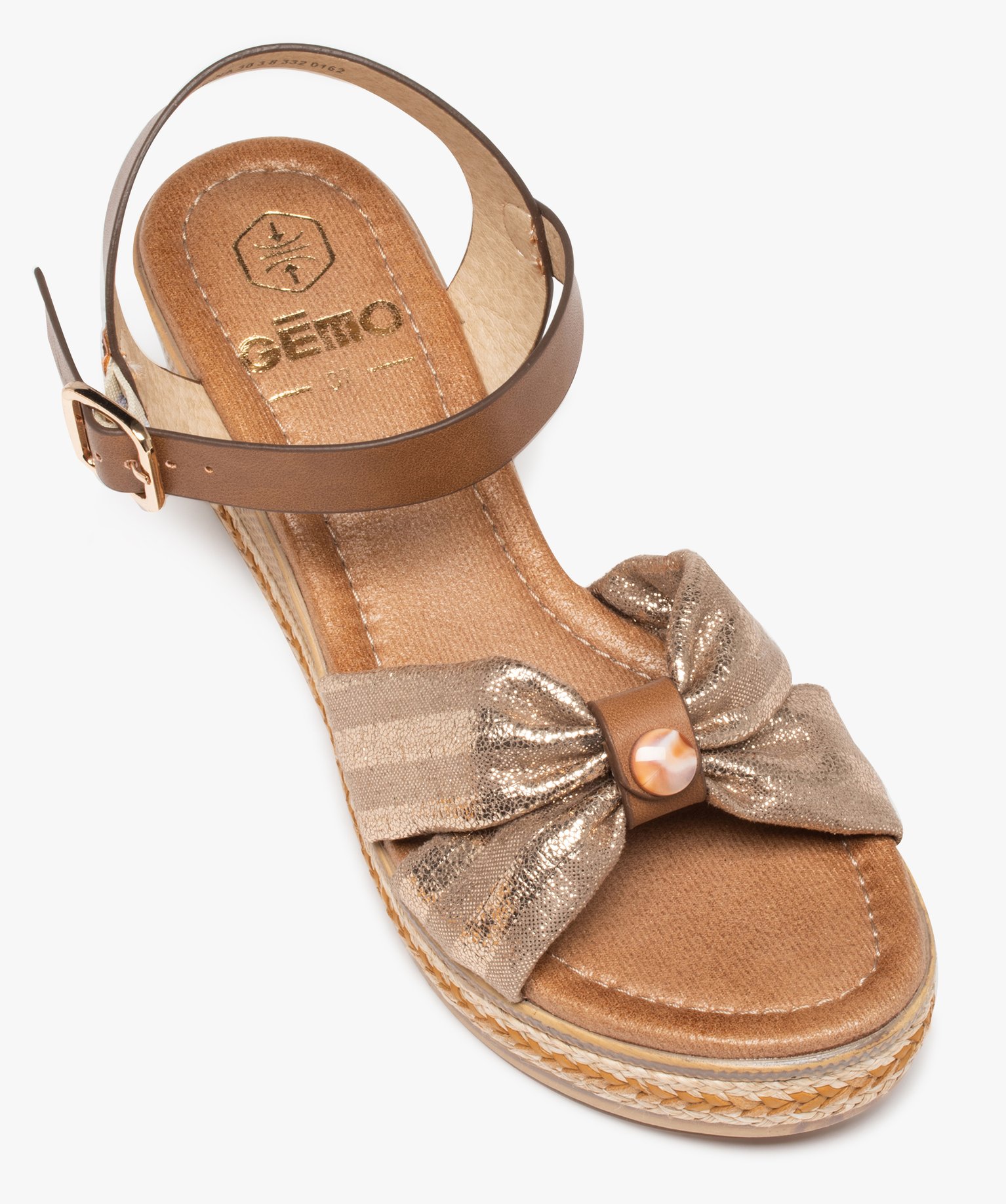 Sandales femme compensées dessus drapé en toile or | GEMO