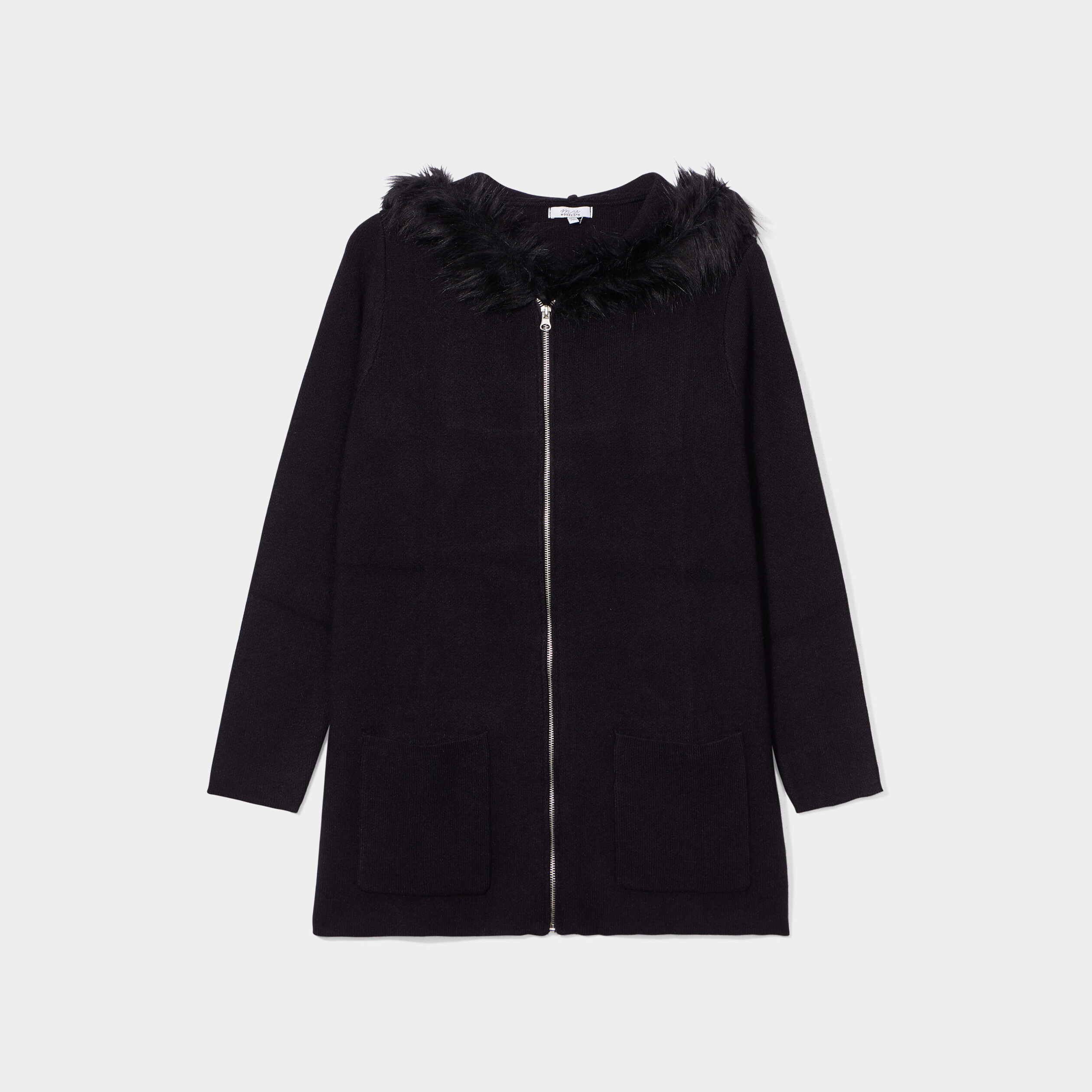 Gilet long capuche et fausse fourrure noir femme grande taille | La Halle