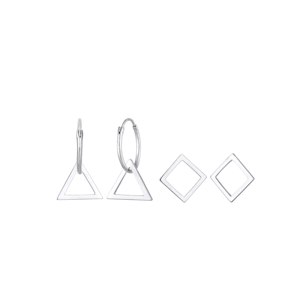 Elli Elli Boucles d'Oreilles Geo Triangle Set Créoles Boucles d'Oreilles Femme - Argen Boucles d'oreilles