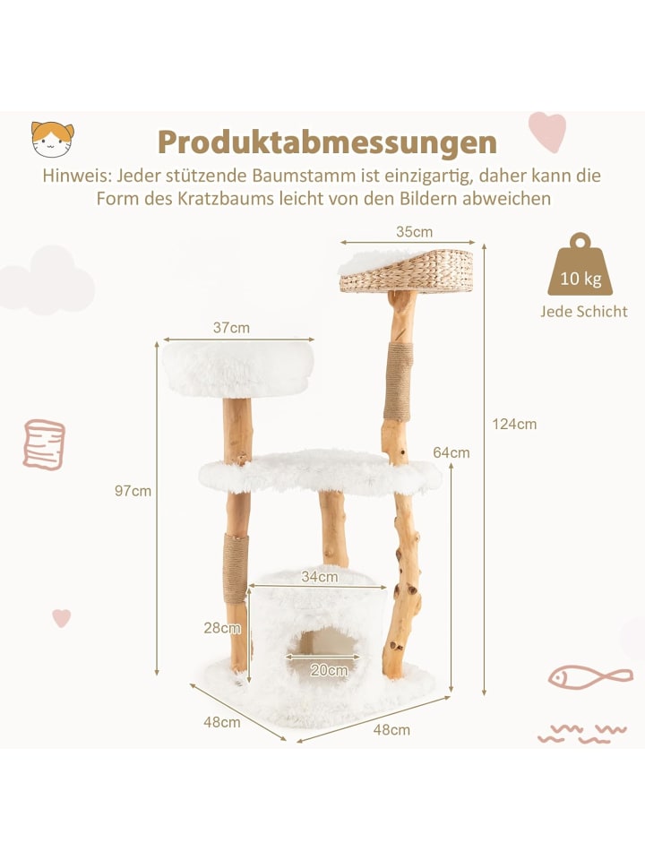 COSTWAY 124cm Kratzbaum in Weiß günstig kaufen onesize