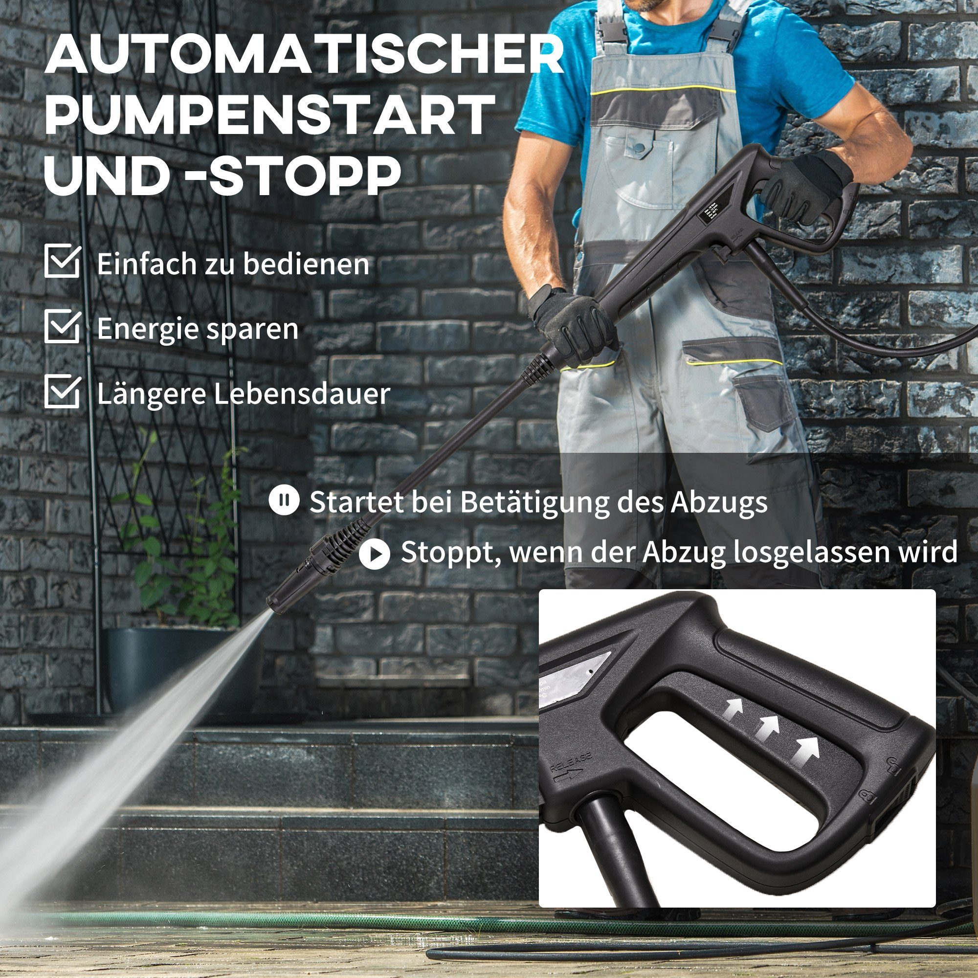 Durhand Hochdruckreiniger, Druck max: 150 bar, 1800 W, Fördermenge max: 510 l/h, (Set, 8 tlg., mit 6 m Hochdruckschlauch), inkl. 5-tlg. Zubehör