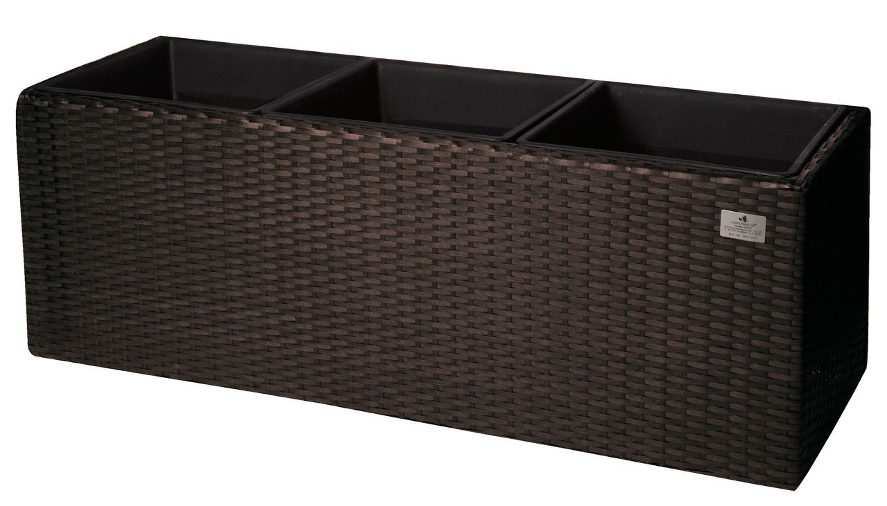 Weles Pflanzkübel Polyrattan 76 x 26 x 29,5 cm, für Innen und Außen, Kunststoffeinsatz, mocca