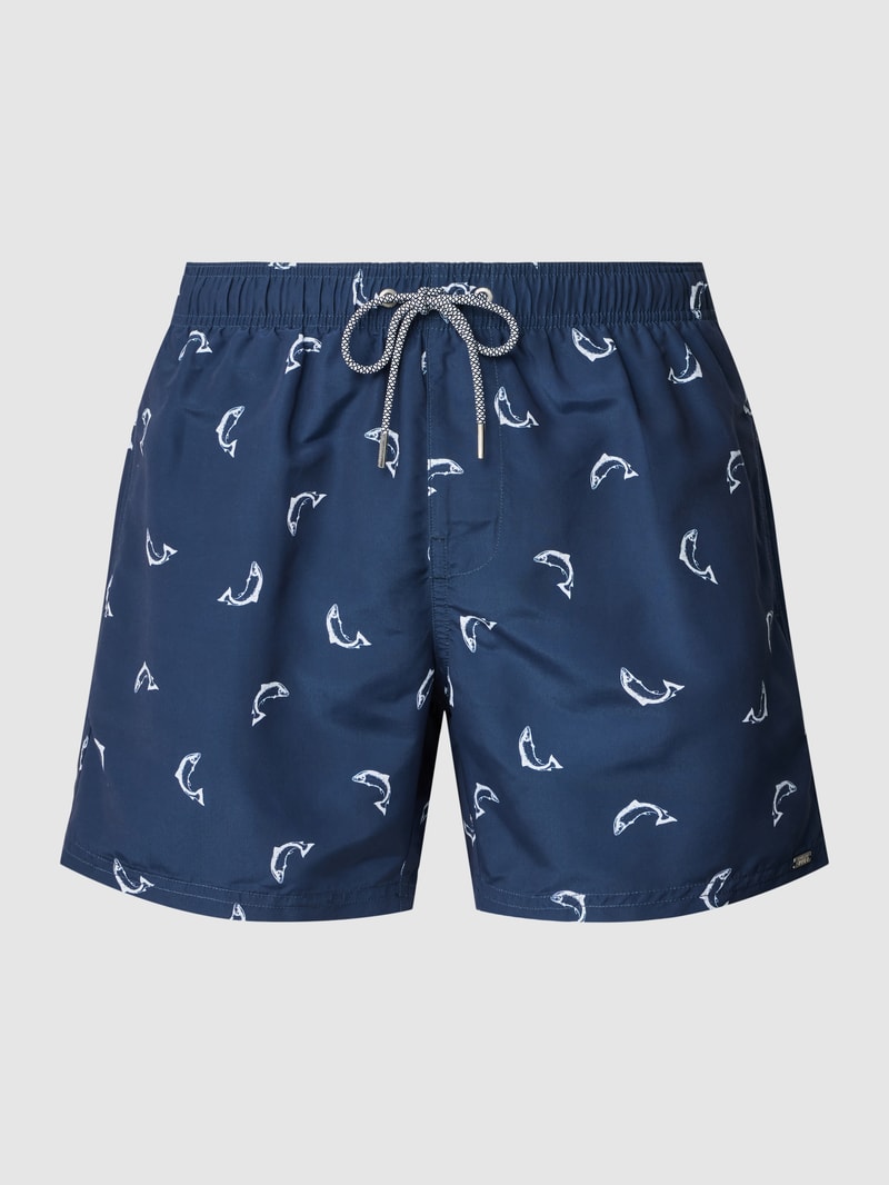 Badehose mit Allover-Motiv-Print Modell 'Waterworld' in dunkelblau