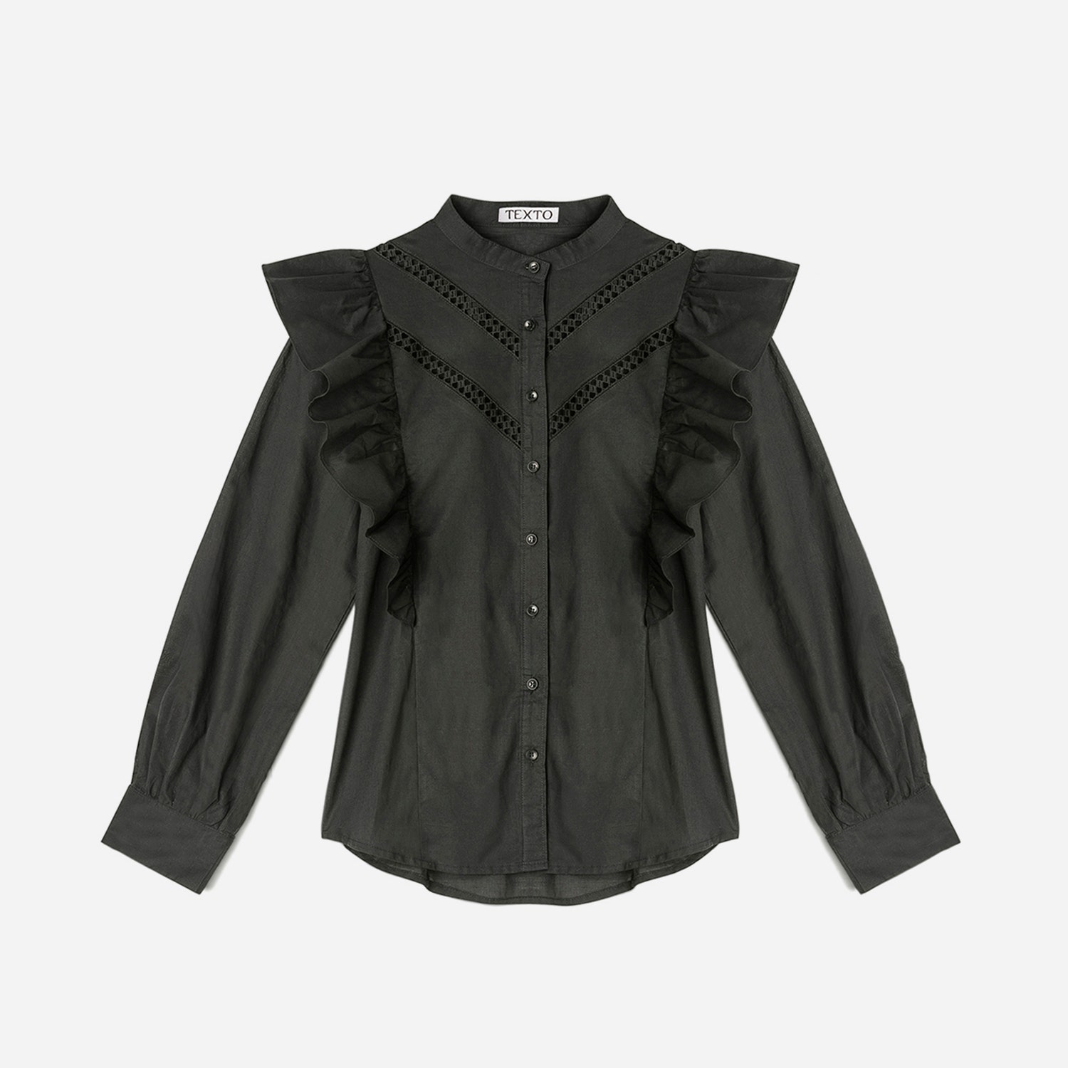 Chemise TEXTO noire à dentelle et volants