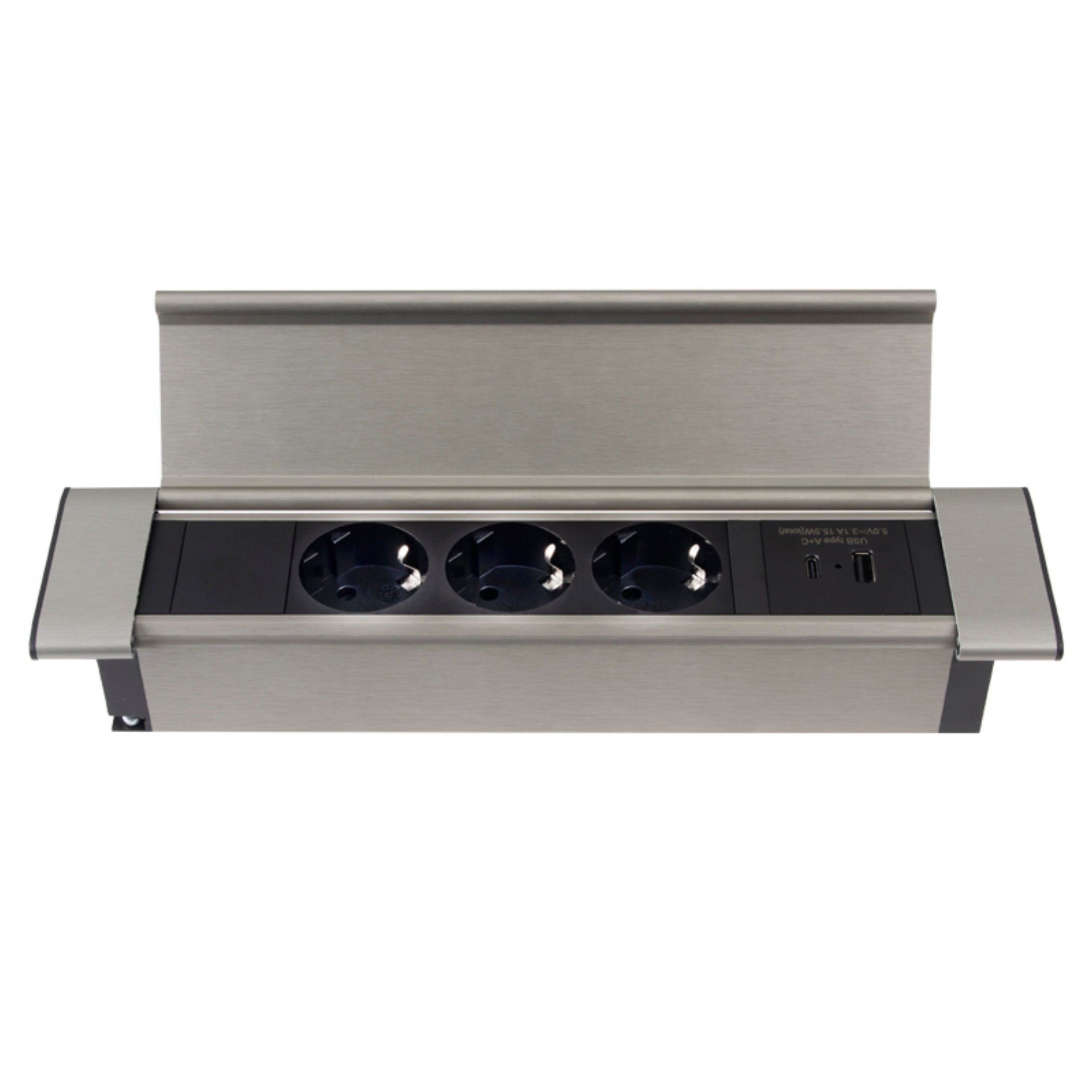 ADAKAT Einbau-Tischsteckdosenleiste 5-fach (3x Schutzkontakt-Steckdosen I 2x USB-Anschlüssen (USB-A + USB-C), Kabellänge 1.80 m)