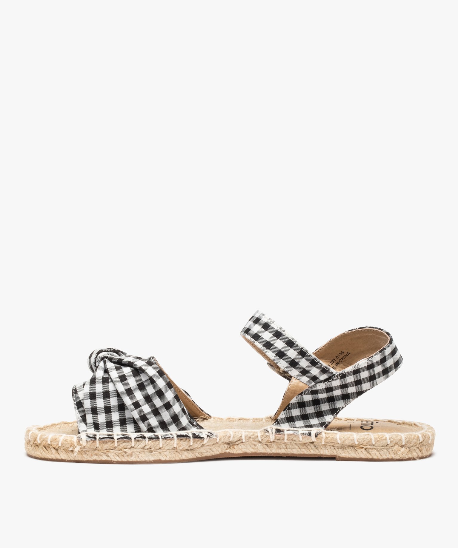 Sandales femme plates à semelle en corde dessus tissu noir | GEMO
