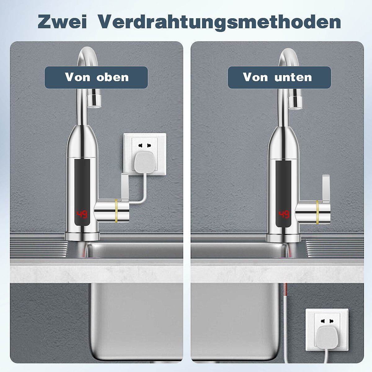 OULENBIYAR Klein-Durchlauferhitzer 3000w Elektrischer Wasserhahn Durchlauferhitzer, LED Temperaturanzeige, 360° drehbarer Küchenhahn, liefert heißes Wasser von 30-60 ℃, IPX4