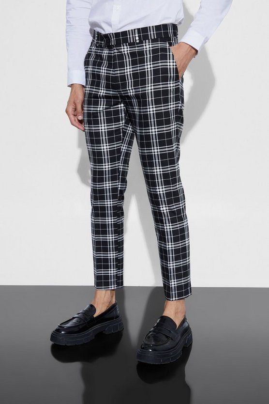 Monochrome Tartan Hose in Skinny-Fit