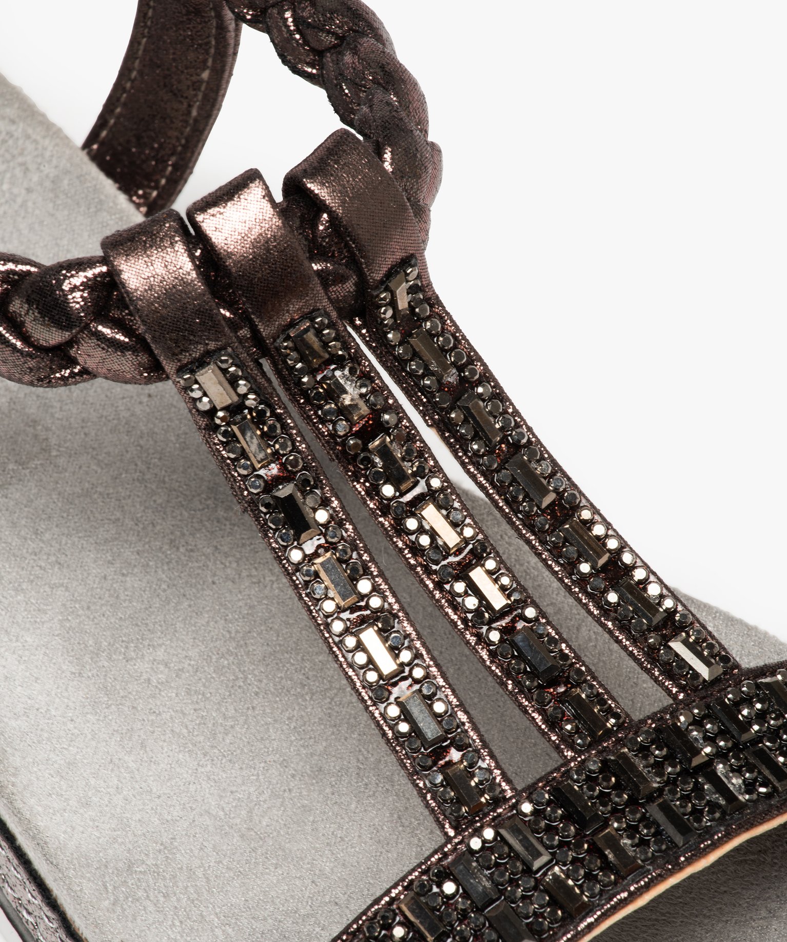 Sandales femme ornées de strass avec brides élastiquées gris | GEMO