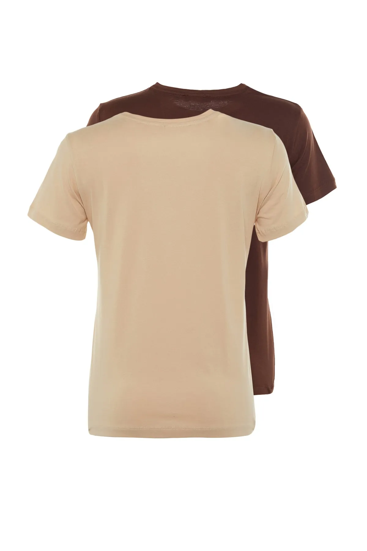 Trendyol Collection  Braun-Beige Basic-Strick-T-Shirt aus 100 % Baumwolle im 2er-Pack TWOSS20TS0141