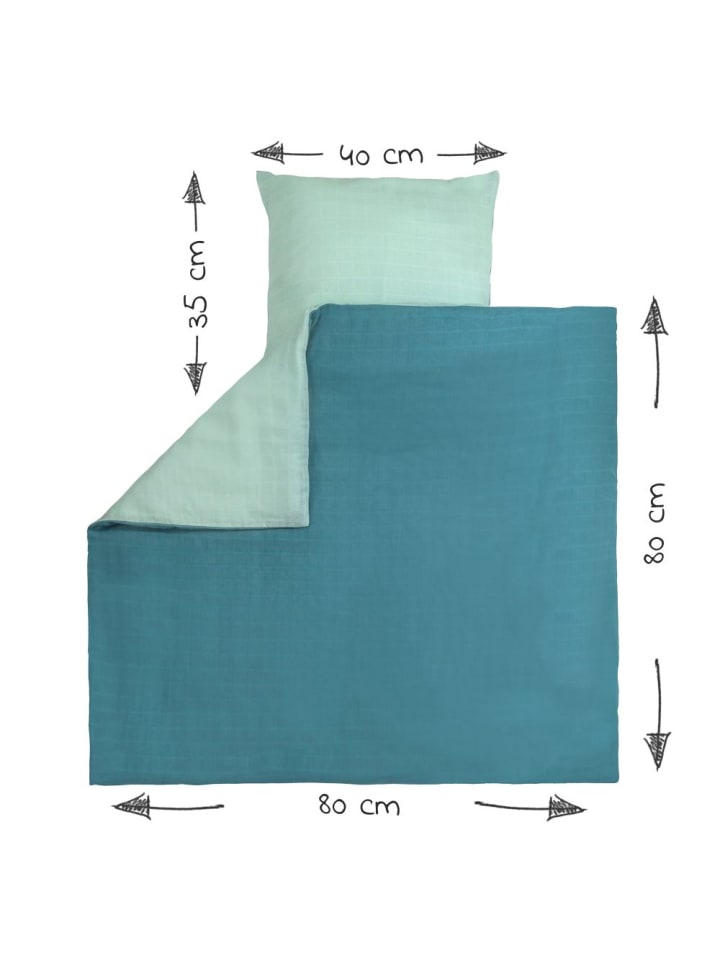 Makian Wende-Bettwäsche Mull 80 x 80 / 35 x 40 cm - Patina in gruen,grau günstig kaufen onesize