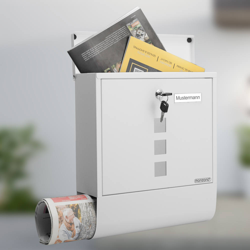 Casaria monzana® Briefkasten mit Zeitungsrohr 85x33,5x30,5cm weiß