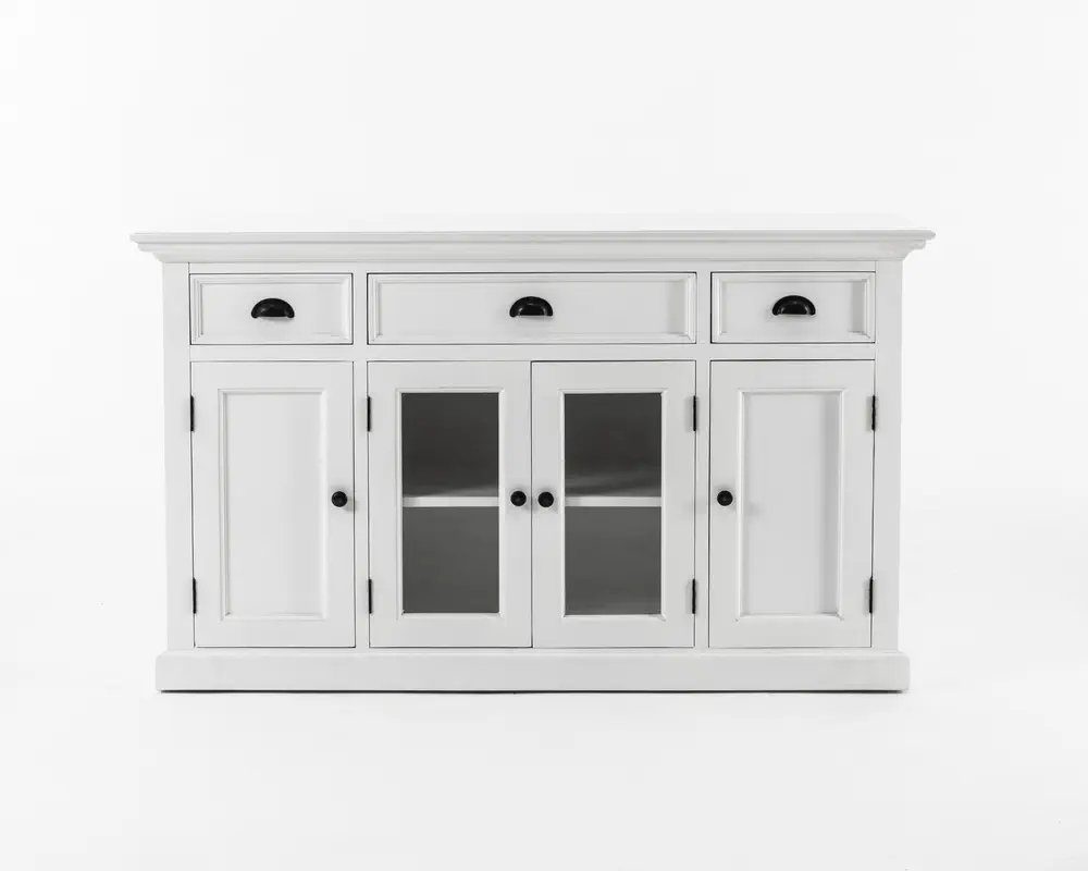 Novasolo Buffet Halifax Buffetschrank mit 4 Türen, 3 Schubladen und Glaseinsatz