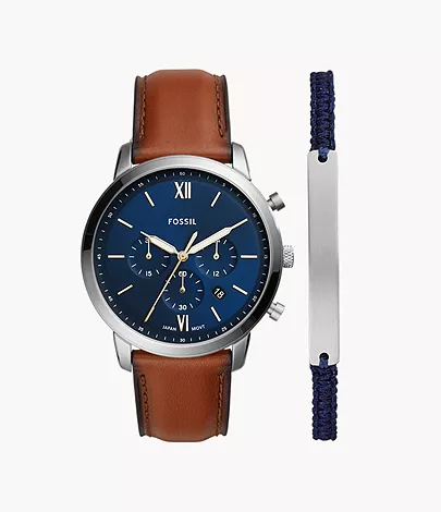 Fossil Set Uhr Neutra Chronograph Leder braun Armband