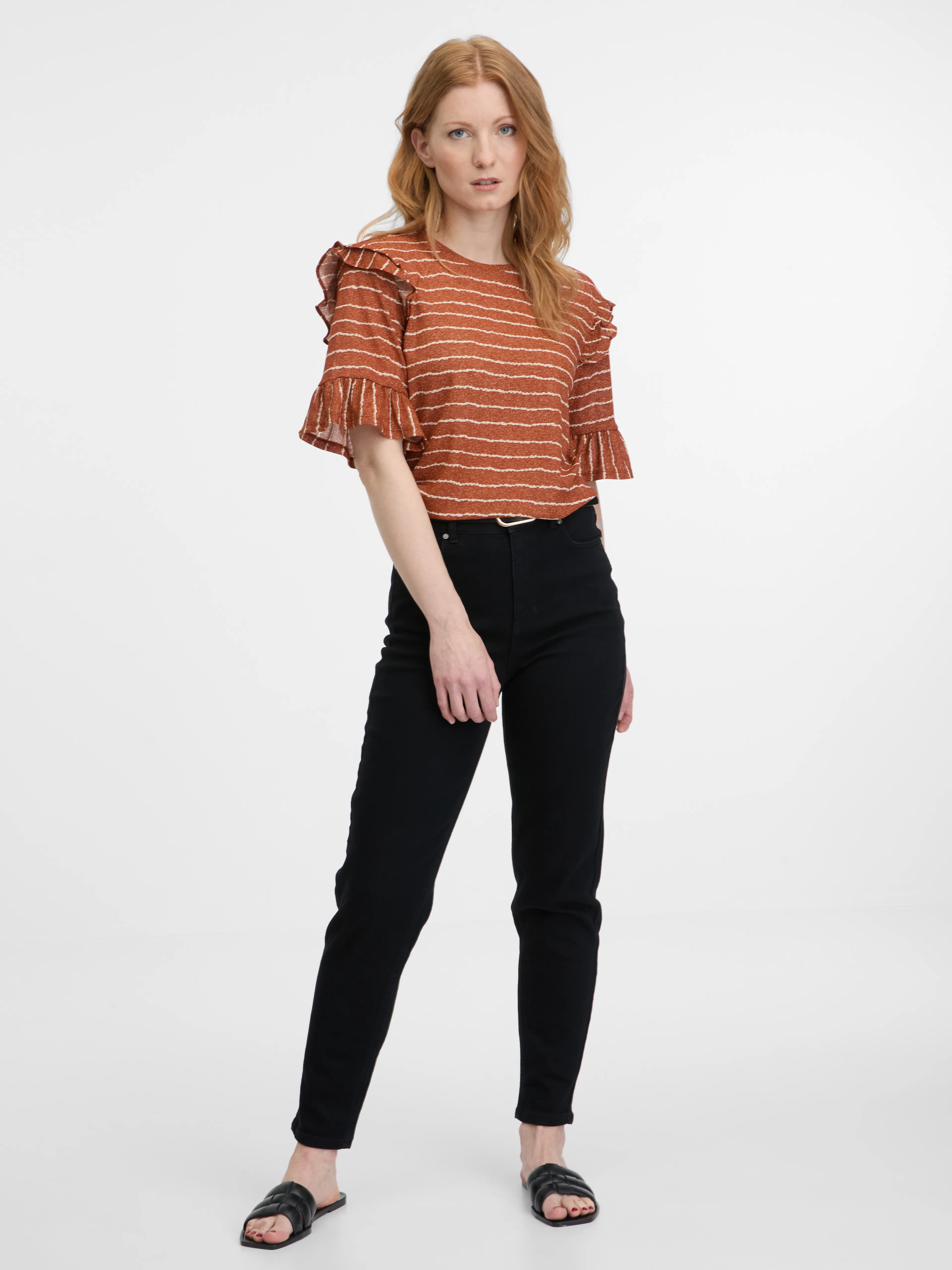 Braunes gestreiftes Damen-Poloshirt ORSAY