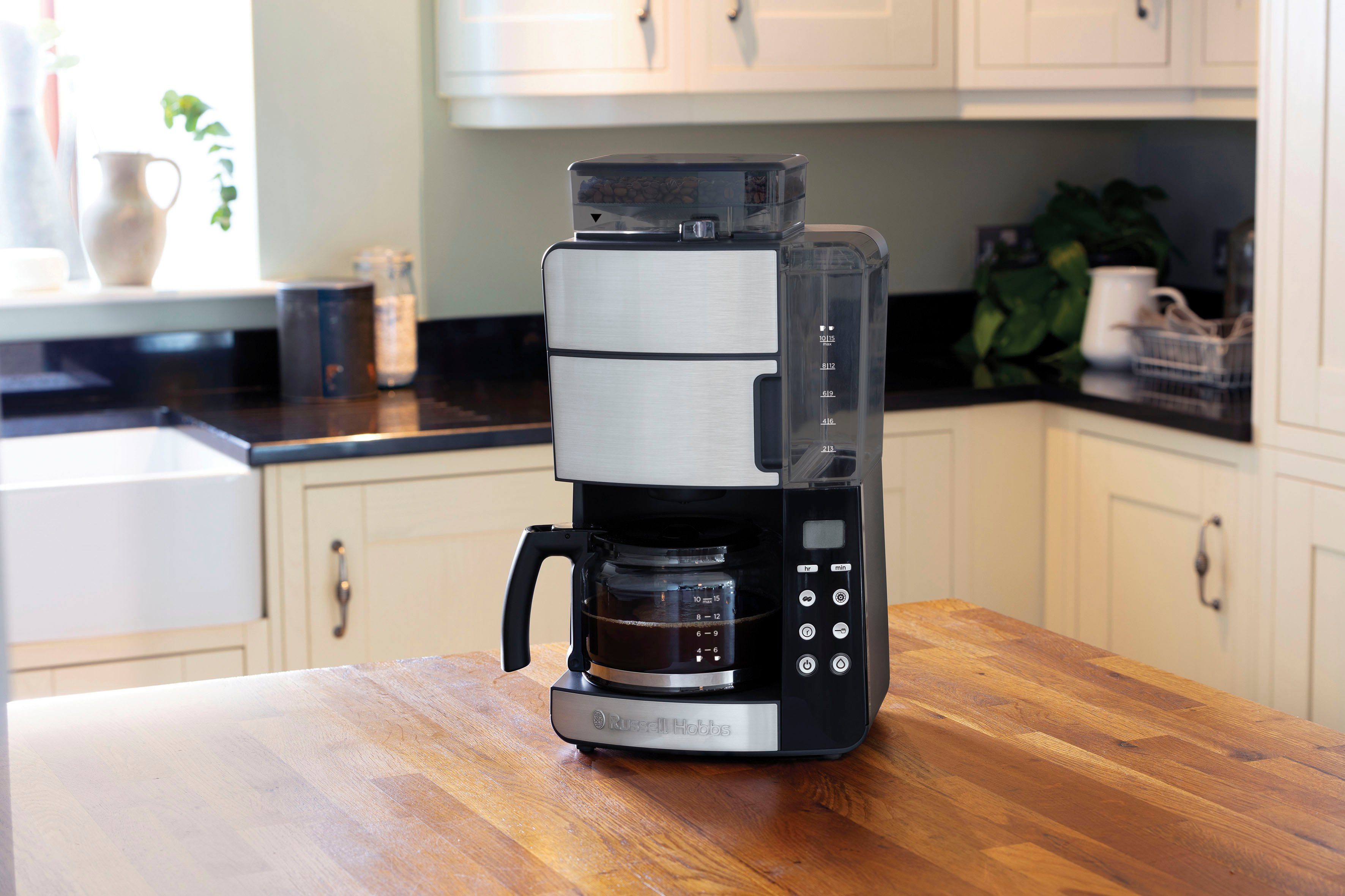 RUSSELL HOBBS Kaffeemaschine mit Mahlwerk Grind & Brew 25610-56, 1,25l Kaffeekanne, Papierfilter 1x4