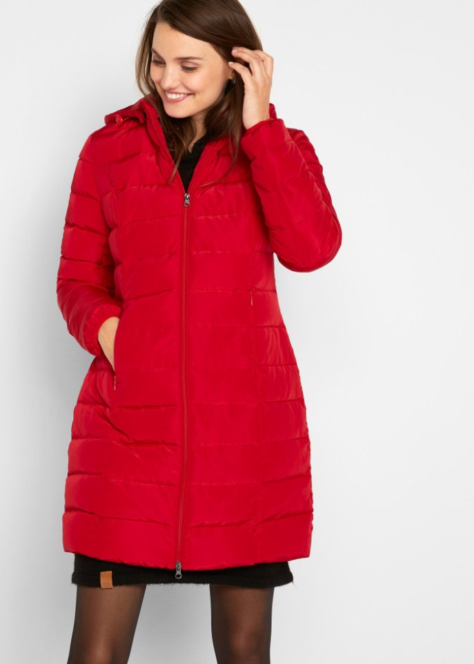 Long-Steppjacke mit verstärkter Taille und Druck hinten