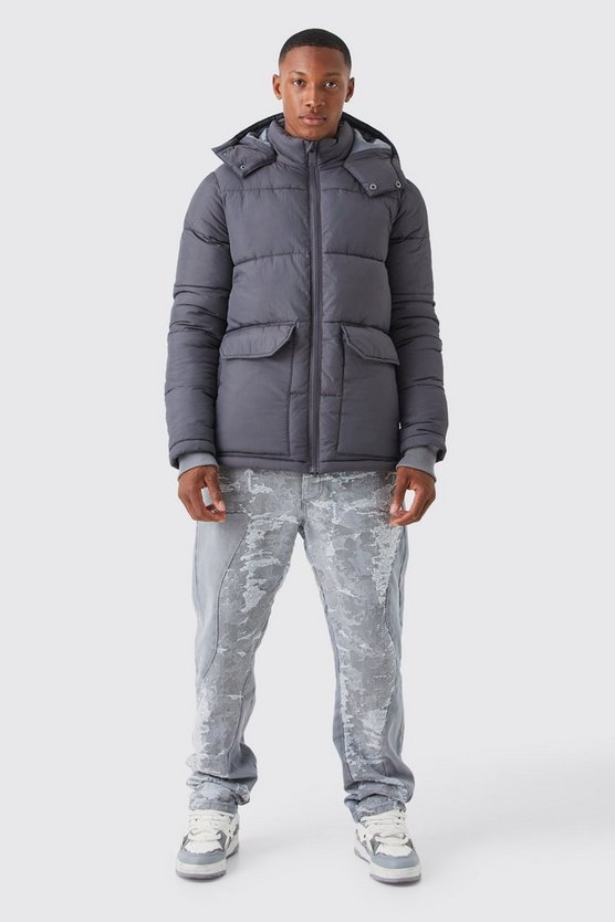 Mittellange Steppjacke mit Kontrast-Kapuze