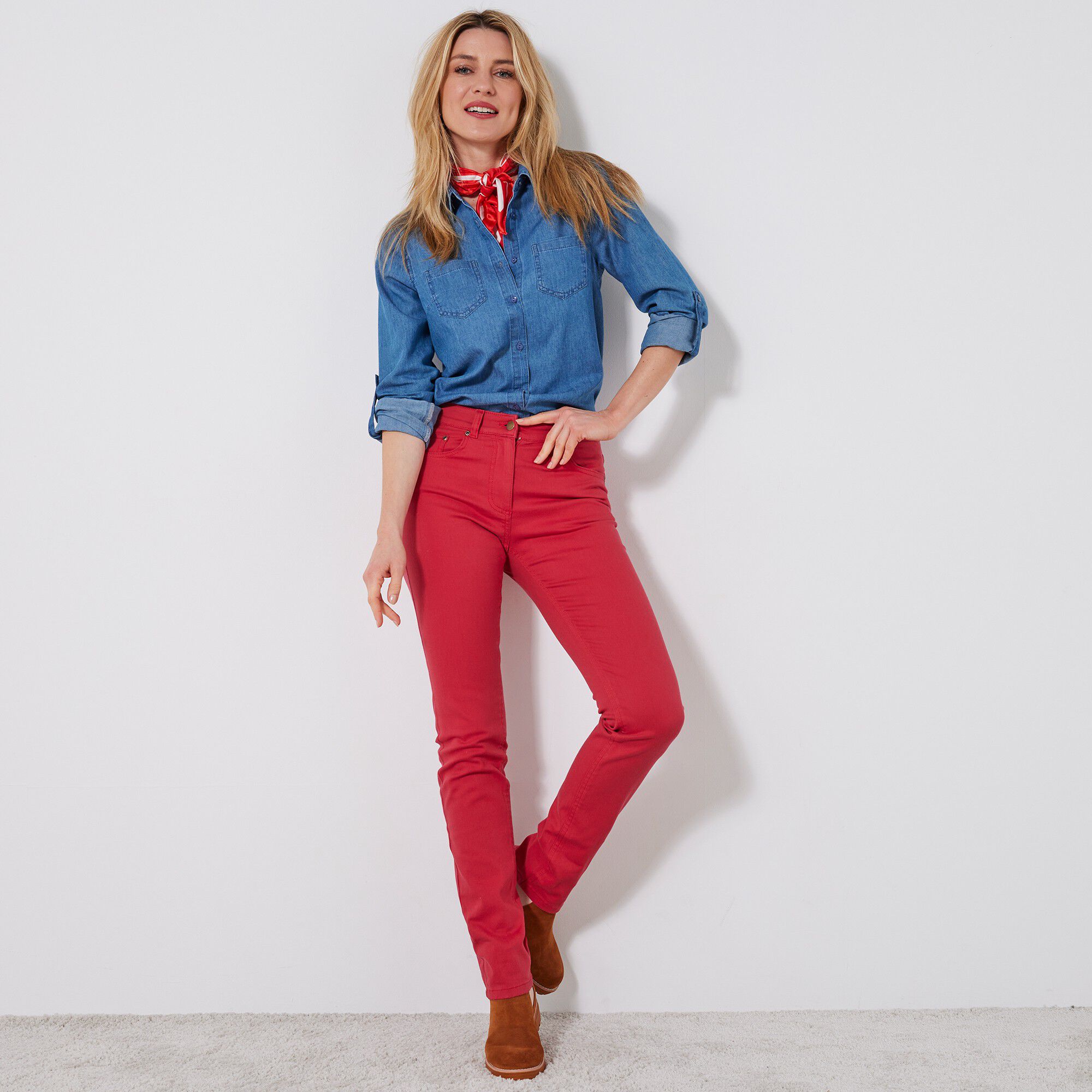 Pantalon droit stretch uni