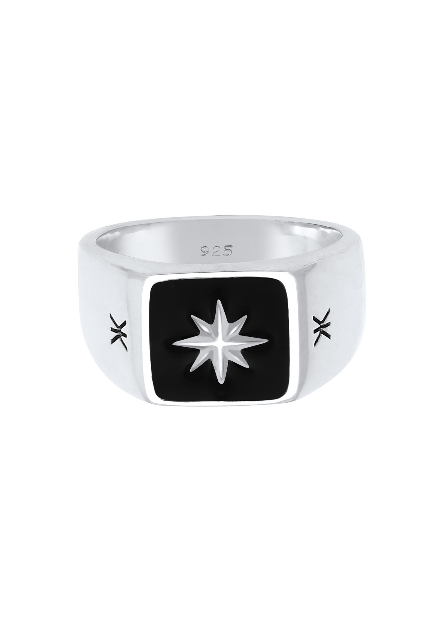 Pánsky pečatný náušník KUZZOI s čiernym smaltom a hviezdou, masívny, zo striebra 925.