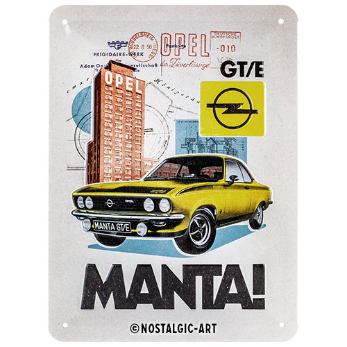 Nostalgic Art Retro Blechschild 15x20cm, Motiv "Opel - Manta GT/E", 1 Stück - ATU