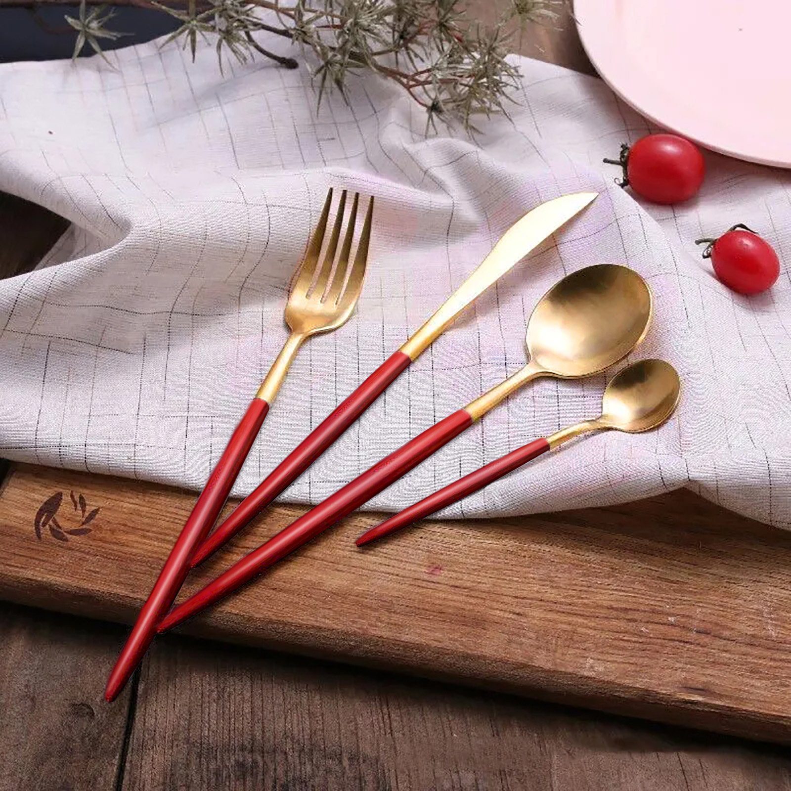 CALIYO Besteck-Set 24 Teilig Griff Edelstahl Messer Gabel Löffel Rostfrei Geschirrset Set, Gabel Löffel Geschirrset Set Spülmaschinenfest.