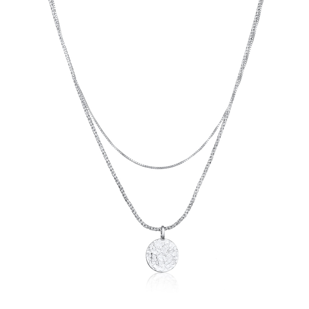 KUZZOI KUZZOI Collier Hommes couches cordon plaquette pendentif en argent sterling 925 collier