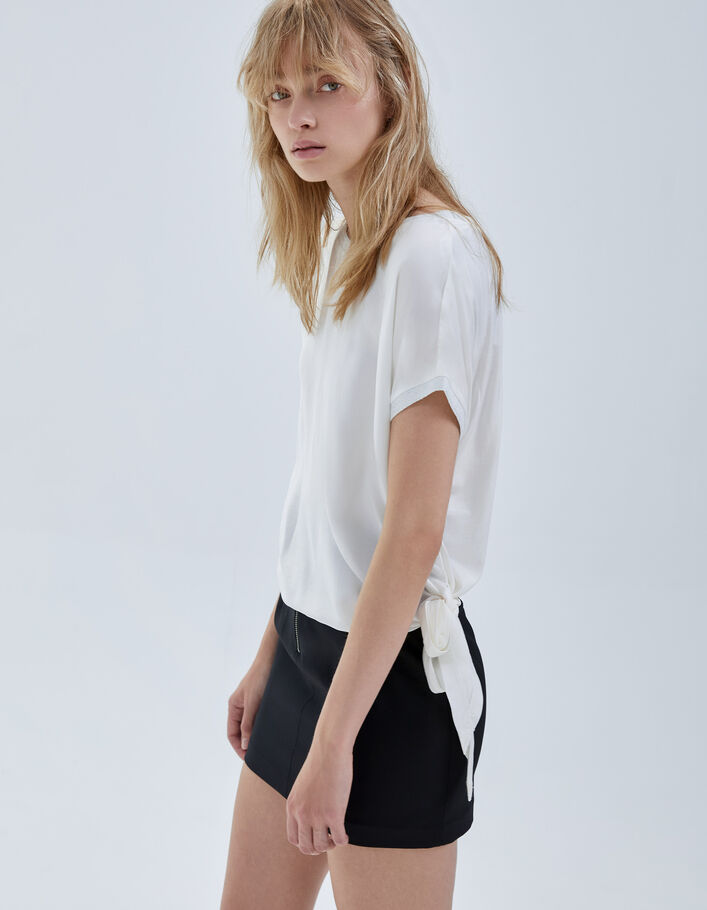 Top blanc cassé bi matière à nouer côté Femme