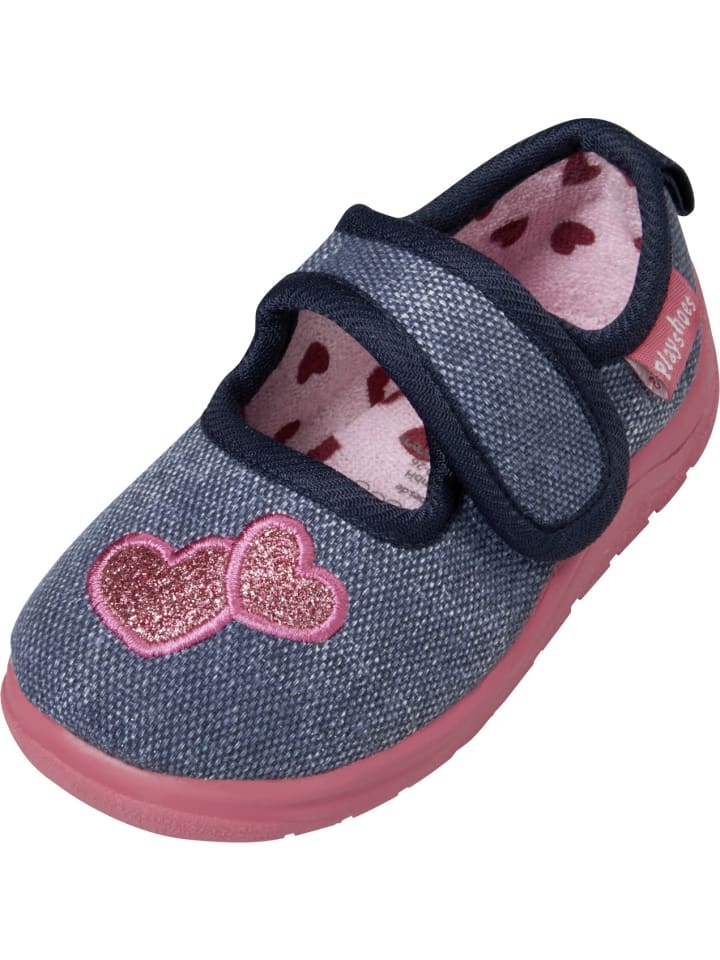 Playshoes Hausschuh Herz in Jeansblau günstig kaufen