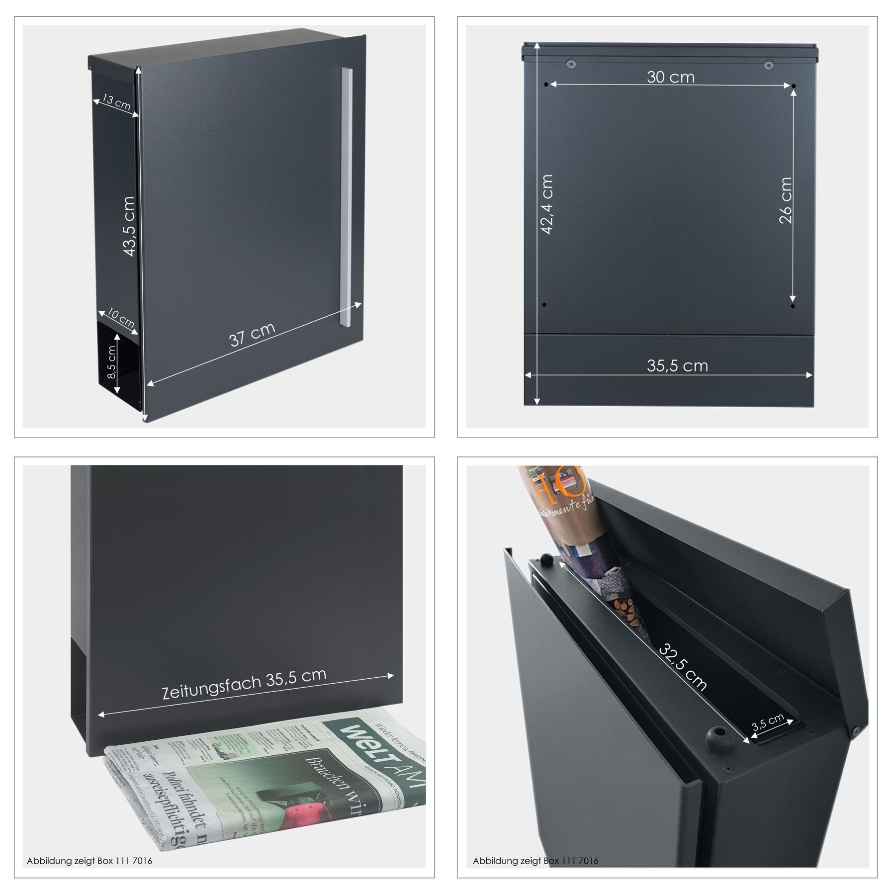 MOCAVI Briefkasten MOCAVI Box 110 Qualitäts-Briefkasten mit Zeitungsfach tannen-grün (RAL 6009), integriert; passender Verschluss (zusätzlich bestellbar) für Wetterseite, beidseitig nutzbar: Box Vers 1 VA