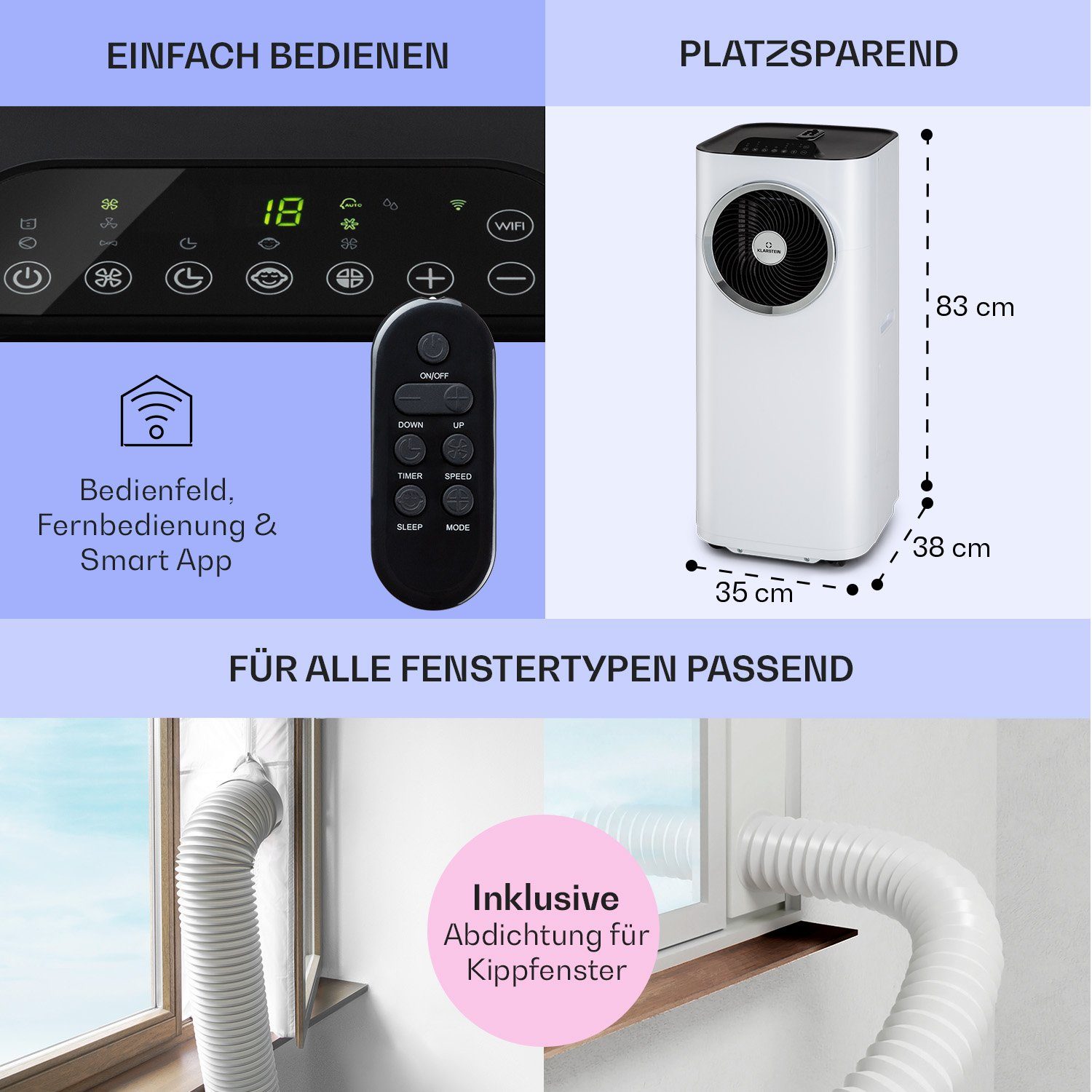Klarstein Klimagerät Kraftwerk Eco Smart 11, Klimagerät mobil klimaanlage Air Conditioner Kühlgerät Luftkühler
